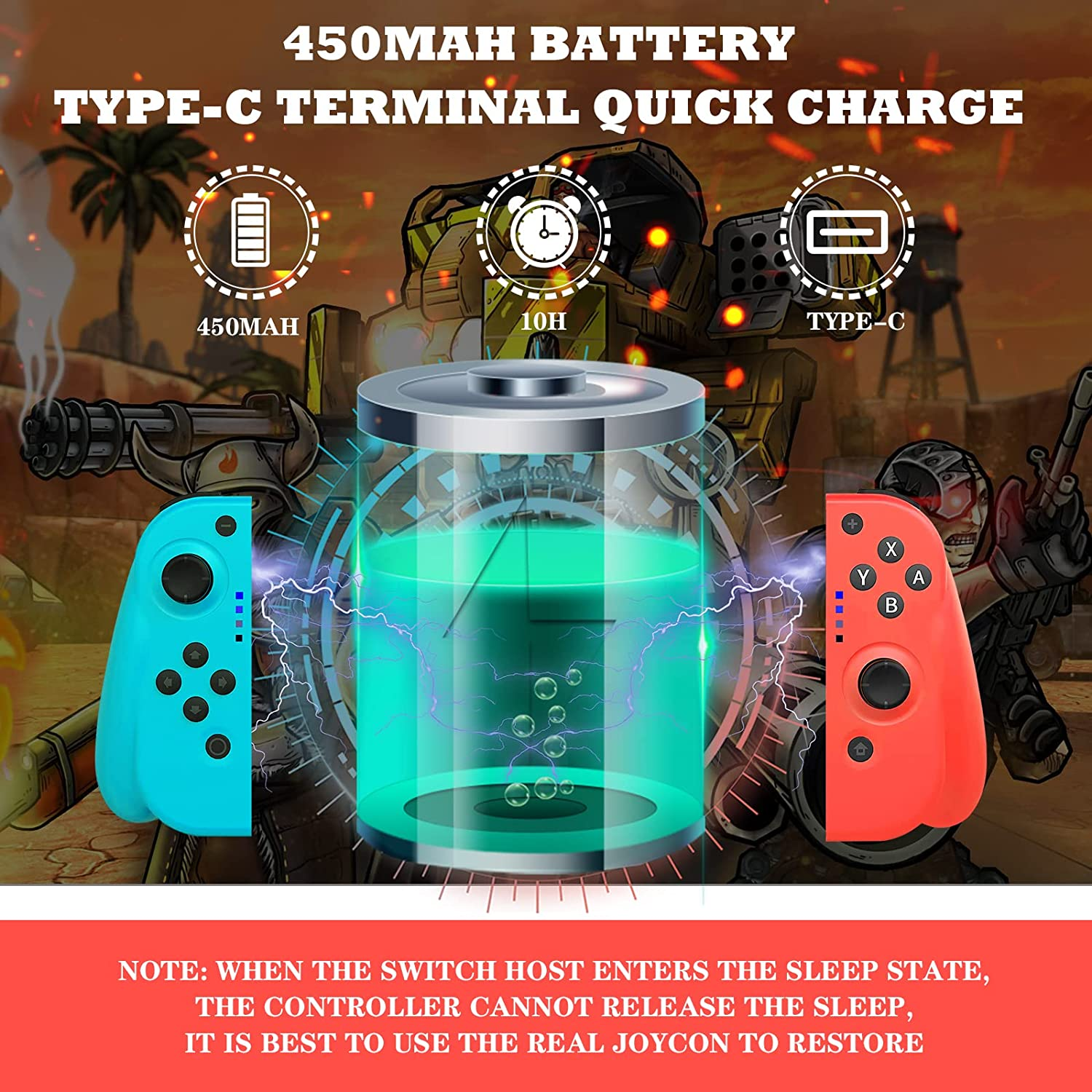 Switch Controller Wireless Gamepad for Switch, Switch Lite Controller with Rechargeable Remote, Double Shock and 6-Axis Gyro, Compatible with Switch/Switch Pro(Red+Blue) image number 5