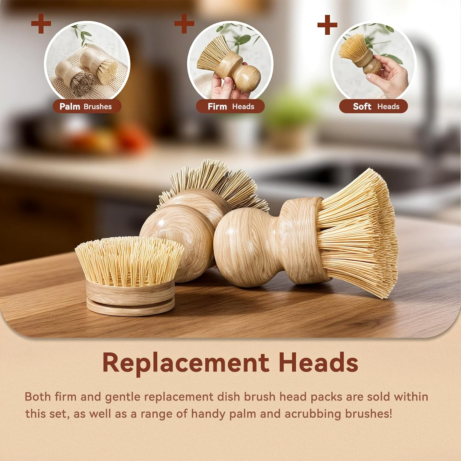 Sashion Bamboo Dish Brush Set - 5 Pack Wooden Dish Brush Scrubber Brushes, Soft Sisal Dish Scrubbing Brush with Handle, Palm Scrub Brush and Straw Brush, Fruit Vegetable Cleaning Brushes image number 2