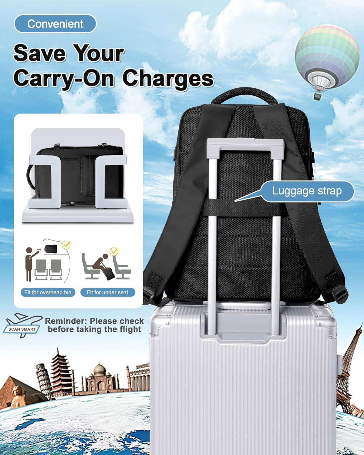 Lendolk Large Travel Backpack Women, Carry on Backpack Men,Hiking Backpack Waterproof Outdoor Sports Rucksack Casual Daypack School Bag Fit 14 Inch Laptop with USB Charging Port Shoes Compartment image number 2