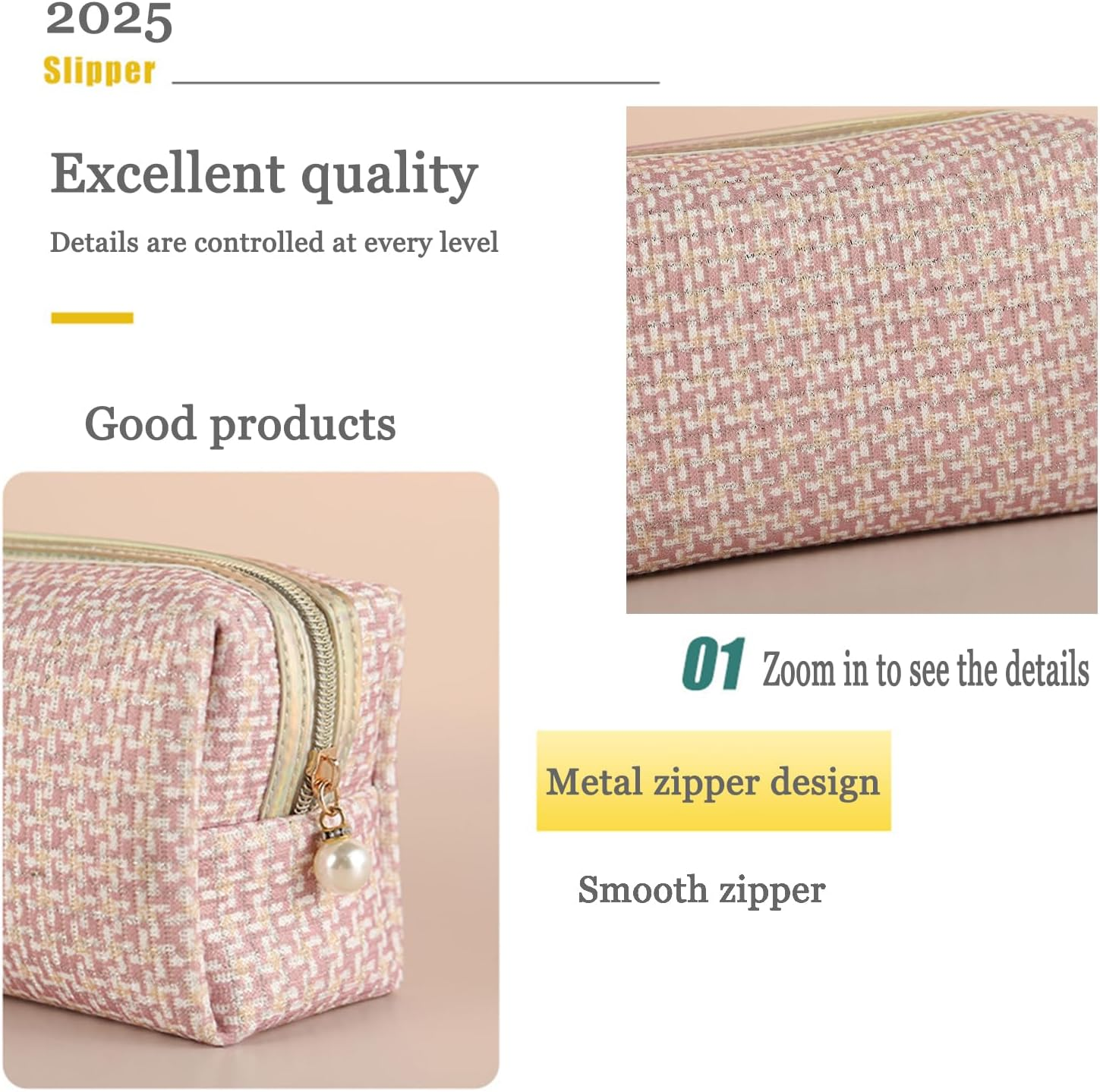 Checkered Makeup Bag for Purse Portable Zipper Make up Pouch Small Cosmetic Case for Travel Accessories(Blue) - Black image number 7