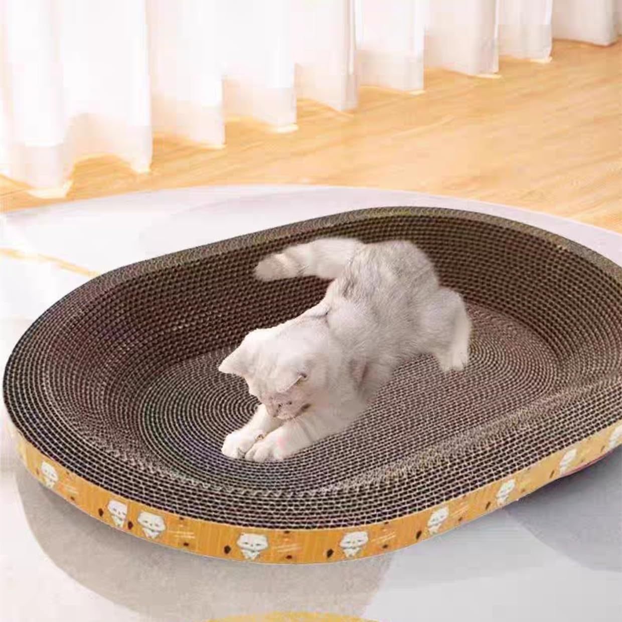 Cat Scratcher Bowl-Shaped Plate Thicken Corrugated Paper Cardboard Nest, Pets Supplier Reversible Kitty Scratching Pad Lounge Bed Interactive Toy image number 1