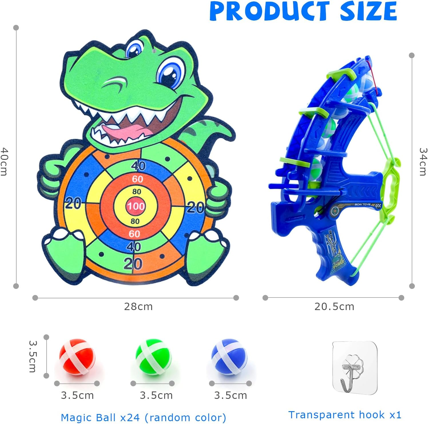 Dart Board for Kids, 40 X 28Cm Dinosaur Toys with 24 Sticky Balls Bow and Arrow Launcher, Indoor/Outdoor Fun Party Play Shooting Game Pop Dart Board Toys Set 5 6 7 8 9 10 11 12-Year-Old Kids image number 4