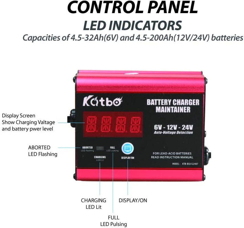 Katbo Battery Charger Maintainer 10A/7A 6V 12V 24V Automatic Voltage Detection Real-Time Battery Monitoring image number 1