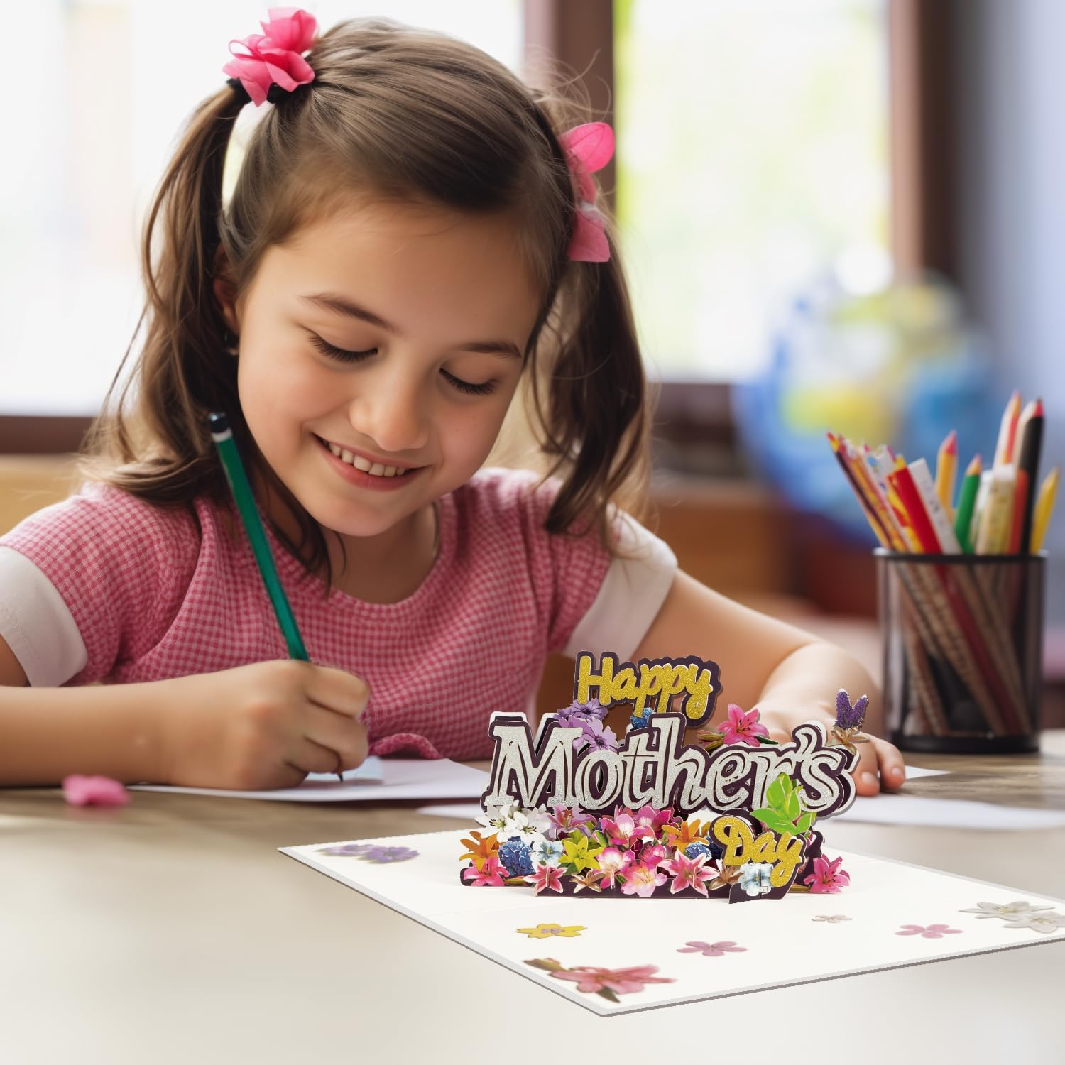 Magic Ants 3D Pop-Up Mother&rsquo;S Day Card &ndash; "Happy Mother&rsquo;S Day" with Glittery Floral Design, Yellow and Silver Script, Colorful Flowers, Lavender Sprig, Includes Envelope and Blank Notecard for Mom, Stepmother, Mother in Law, Grandma, Wife, Sister, Aunt - Flower Happy Mother'S Day image number 6