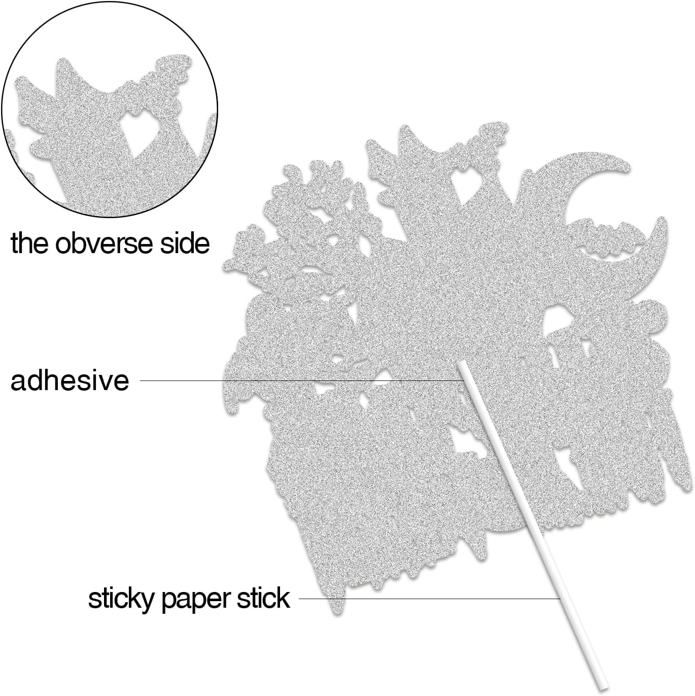 Happy Halloween Cake Topper Halloween Holiday Decorations Black Glitter Ghost House Pumpkin Moon Bat Themed Halloween Party Decoration Supplies - Halloween House image number 5