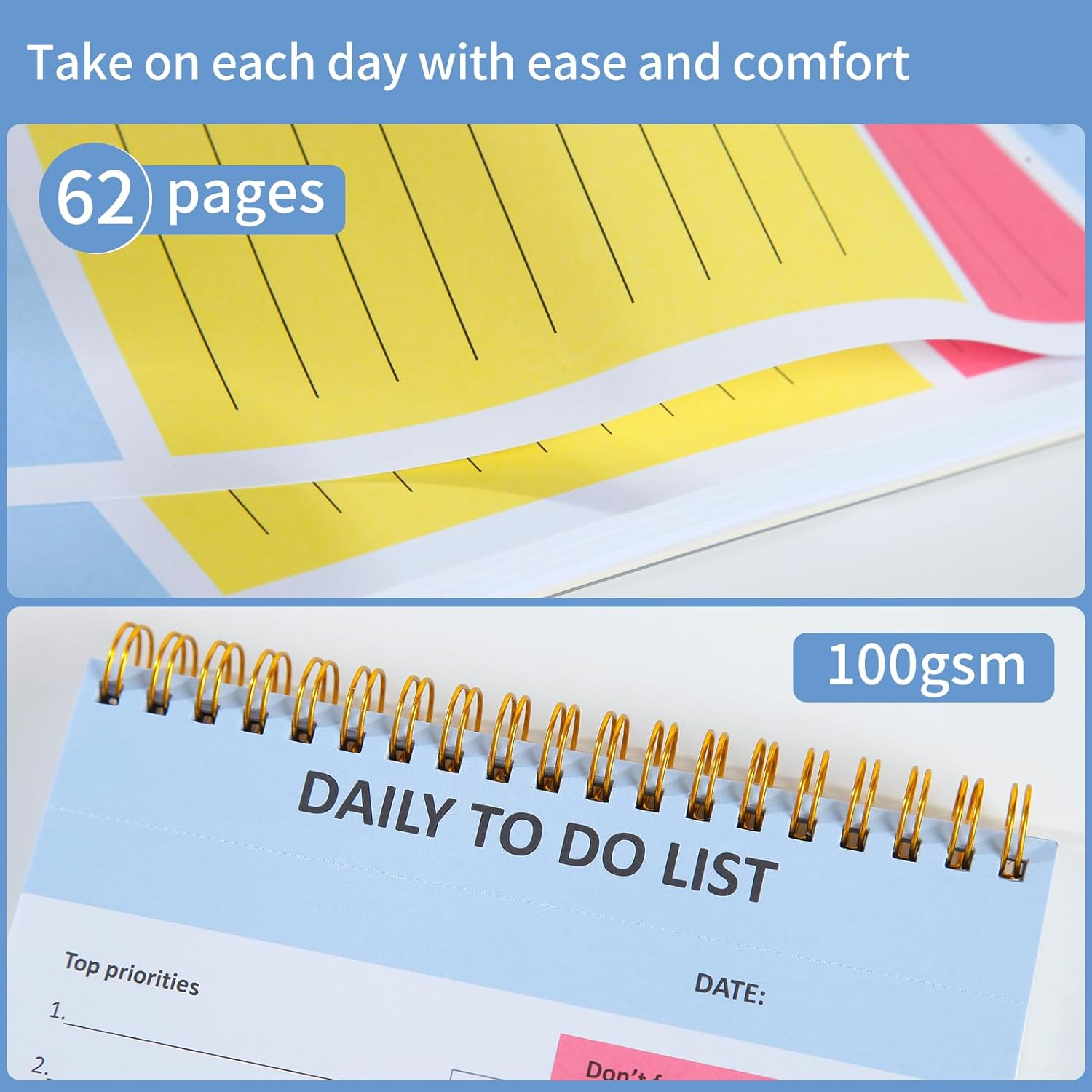 TRASEXTRA 62 Sheets,6 Pack,To Do List Notebook for Work Undated Daily Efficiency Organization Planner Daily Planner Pad 9.8X 6.5In,One Sheet per Day for One Year image number 5
