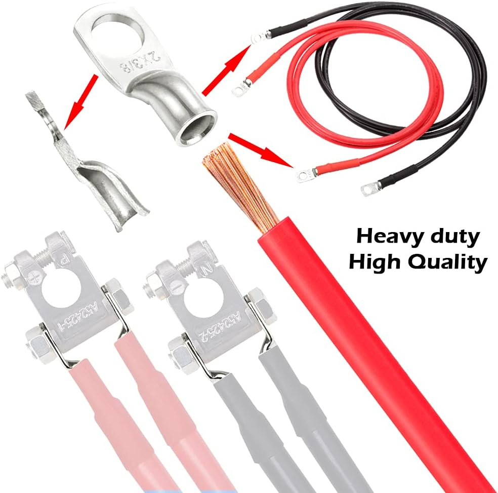 Ampper Heavy Duty Tinned Copper Wire Lugs, UL Tubular Eyelets Ring Crimp Copper Terminal Connectors W/ 10 Pcs Heat Shrink Tubing for Battery Cable Ends and More (4 Awg, 3/8" Ring, 10 Pcs) image number 4