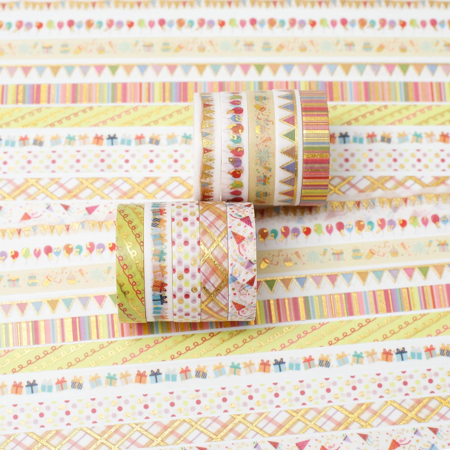 YUBBAEX 10 Rolls Sparkling Washi Tape Set 8Mm Skinny Gold Foil Decorative Masking Washi Tapes for Bullet Journal,Scrapbook, Planner, DIY Crafts (Party Elements) - Beauty image number 3