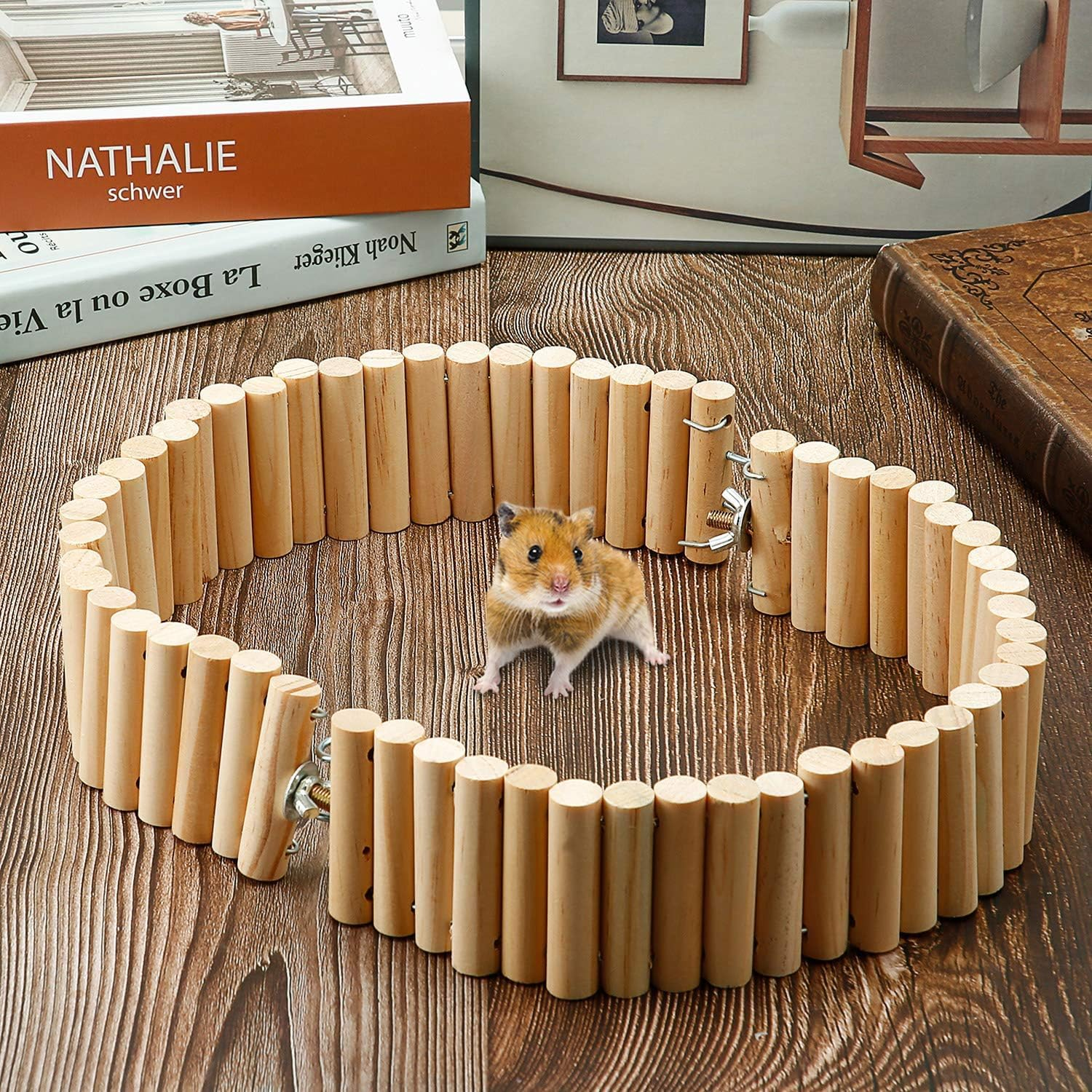 2 Pack Soft Animal Bridge Toy, Wooden Pet Ladder Bridge, Bendable Cage Habitat Toy, for Hamster Mouse Chipmunk and Other Small Animals image number 1