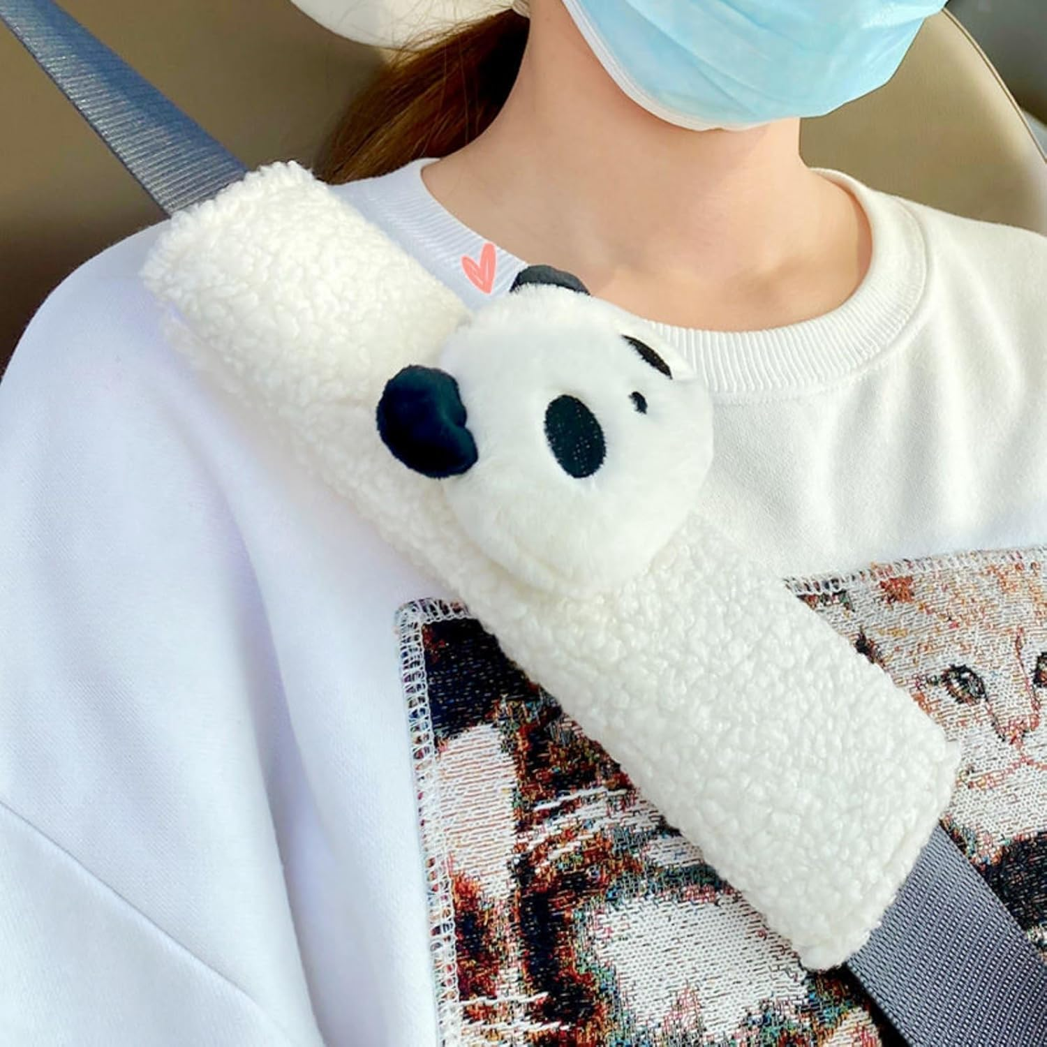 2 PCS Seat Belt Cover Pad, Cute Kawaii Animal Panda Seatbelt Covers for Kids and Adults, Winter Plush Fluffy Soft Seat Belt Cover, Cartoon Seatbelt Cushion,Car Seat Strap Pads (White, One Size) image number 5