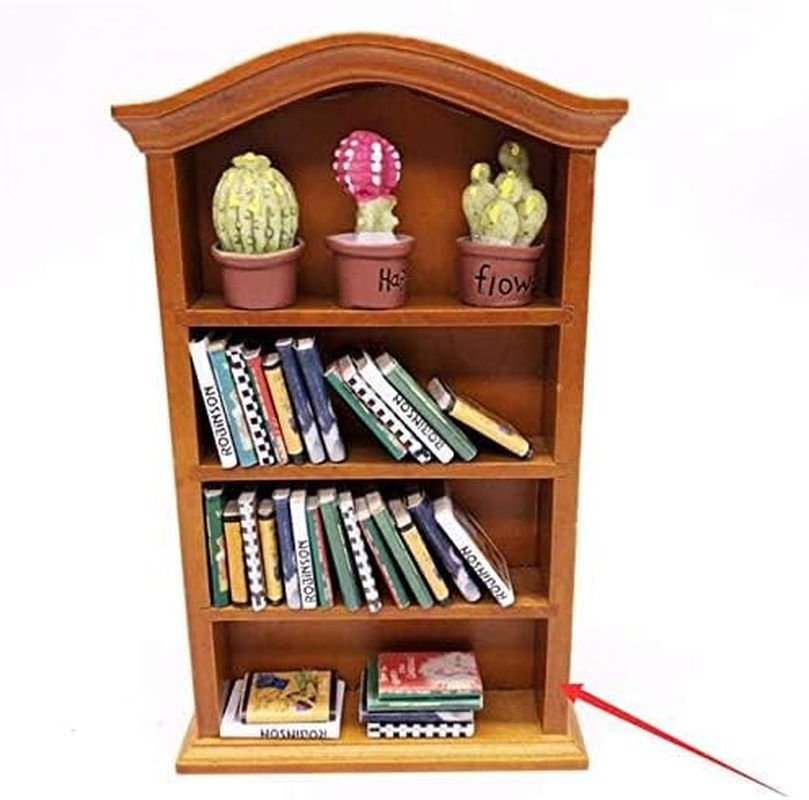 Eatingbiting Adult Scene 1:12 Handmade Dollhouse Miniature Furniture Wooden Bookcase Wood Shelf Cabinet Mini Wooden Pretend Play Four Floors Bookshelf Toy Dollhouse Furniture Accessory Doll House Deco image number 5