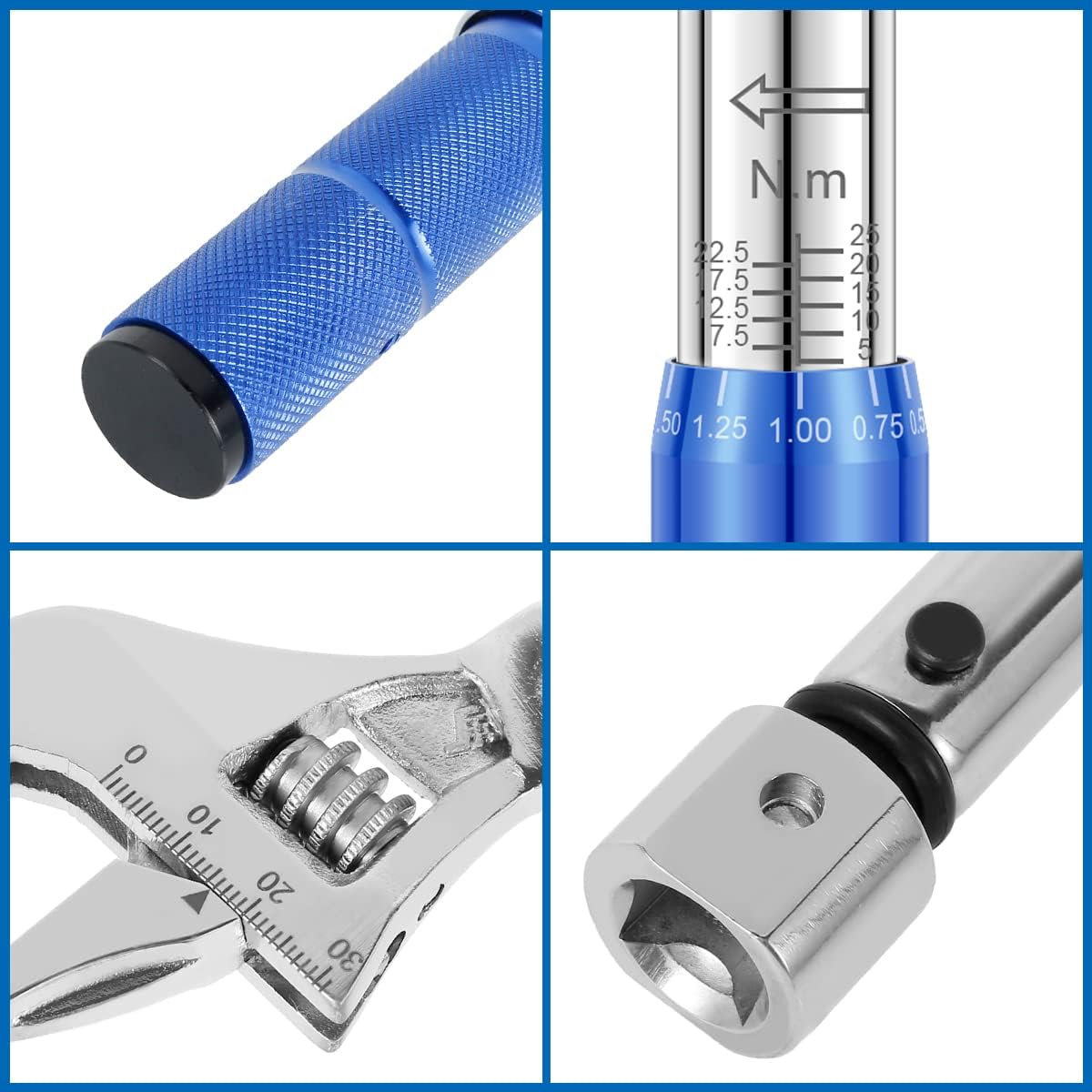 Digital Adjustable Torque Wrench, Open End Torque Wrench 5-25 NM 30Mm Steel Open End Torque Wrench 9&times;12Mm Interchangeable Head Torque Wrench Car Repair Maintenance Spanner Hand Tool for Bicycle Car image number 4