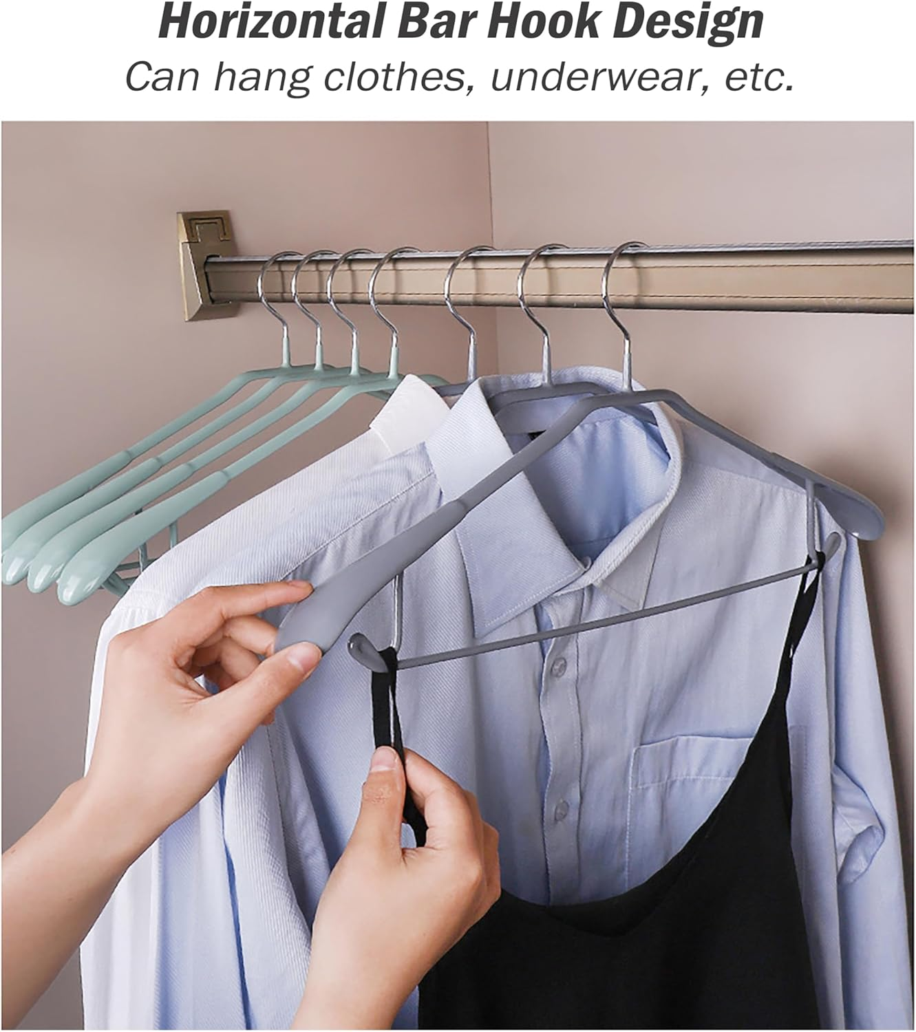 10 Pack Wide Shoulder Hangers, 17.7 Inch Heavy Duty Metal Suit Hangers with Non Slip Pvc-Coating for Closet, Sweaters, Dresses, Suits, Pants, Jackets (Blue) image number 2