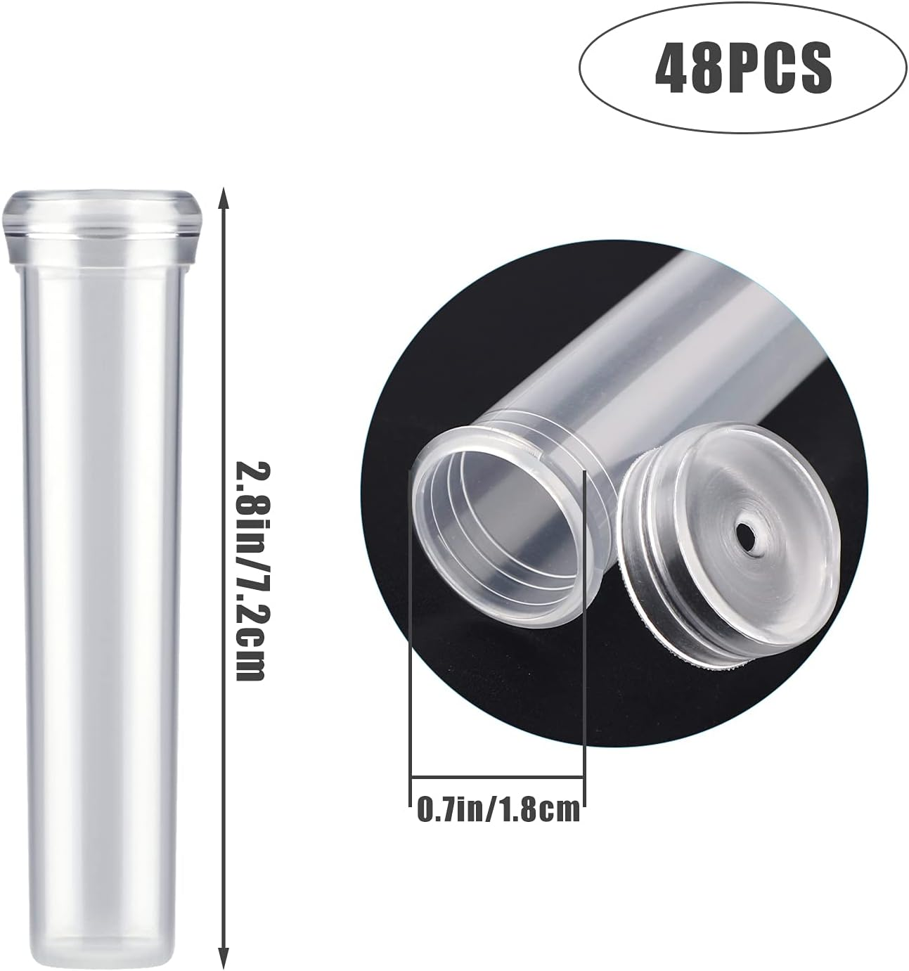 AIEX 48Pcs Floral Water Tubes Reusable Plastic Flower Tubes with Silicone Cap for Flowers Plants 7.2X1.8Cm/2.8X0.7Inch(White Clear)