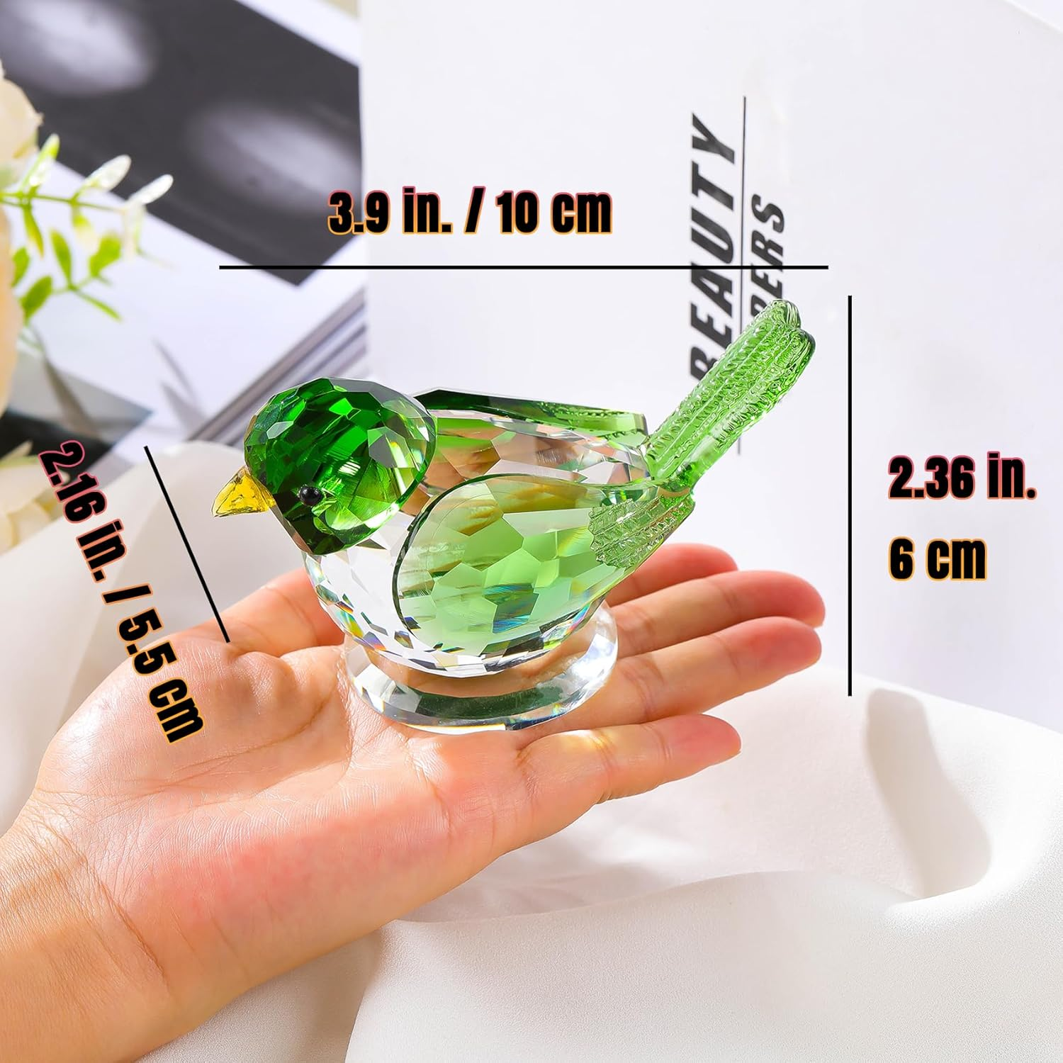 Ornalrist Crystal Green Clear Birds Figurine Handmade Collectible Animal Figurines Gifts for Him Dad Table Home Decoration Paperweight image number 5