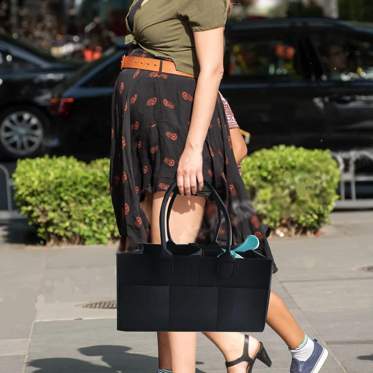 Baby Diaper Caddy Organizer: Portable Holder Bag for Changing Table and Car, Nursery Essentials Storage Bins Gifts for Baby Shower, Newborn Registry -Large（Black）