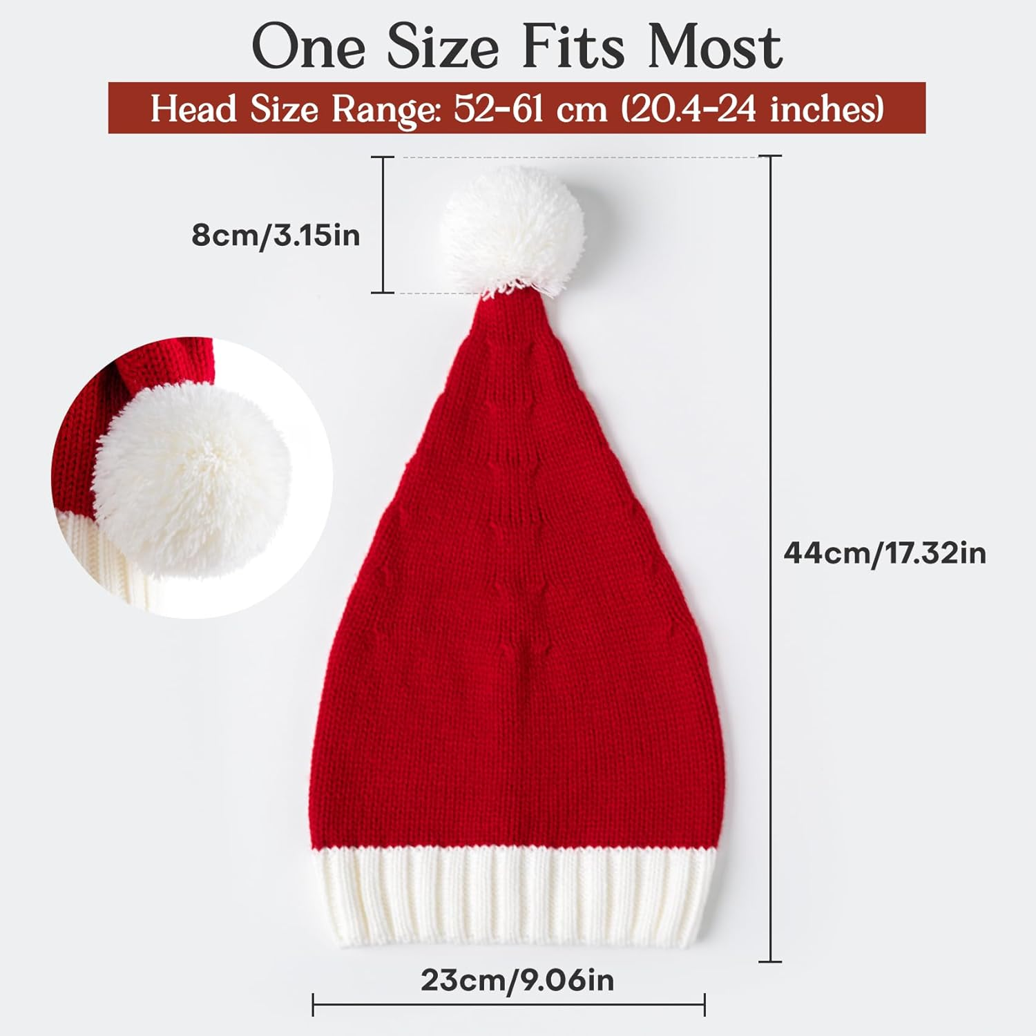 Santa Hat Christmas Hat Xmas Adult Women Men Beanie Knit Santa Hat Knitted Santa Hat Soft Warm Long for Christmas New Year Festive Holiday Party Winter Red image number 2
