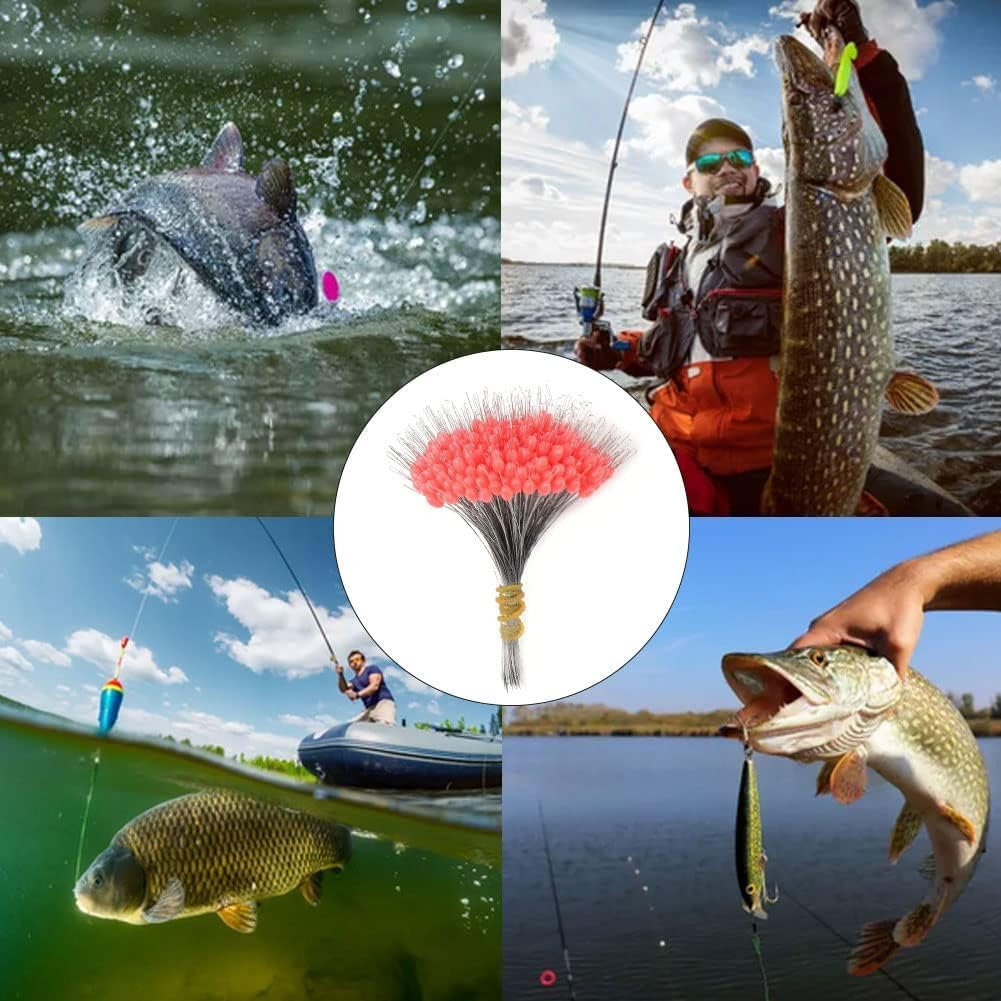 300Pcs Float Rubber Stopper Fishing Rubber Bobber Beads Stopper Bean Fish Line Accessories for 2.5-5.0 Line Red image number 2