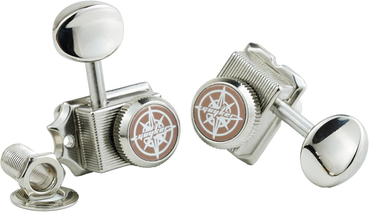 Guyker 6-In-Line Vintage Guitar Lock String Tuners &ndash; Locking Tuning Key Pegs Machine Heads Replacement Parts for ST TL Style Electric Guitars Gear Ratio 1:15 &ndash; Nickel - Bronze image number 3