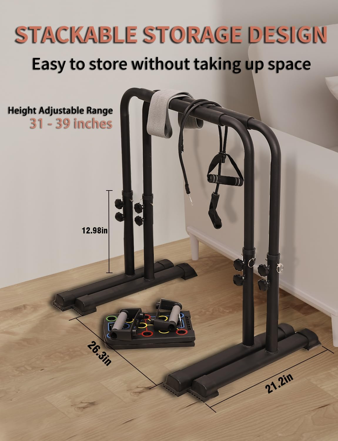 Fitarc Dip Bar, Adjustable Dip Stand Station with Safety Connector for Full Body Strength Training. Adjustable Height from 30&rdquo; &ndash; 39&rdquo;, Pull-Ups, Push Ups. image number 6