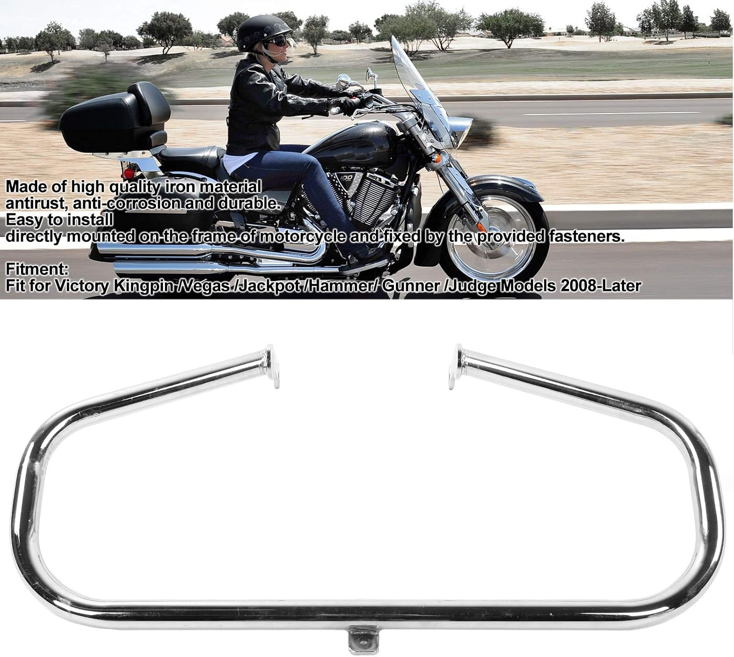 Engine Guard Highway Crash Bar Fit for Victory Kingpin/Vegas/Hammer/Gunner/Judge 2008-Later (B(Silver)) image number 4