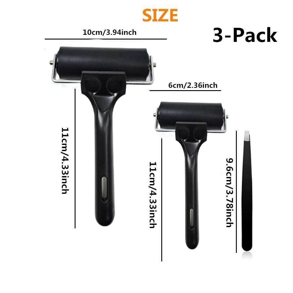 3 Pack Soft Rubber Brayer, Rubber Glue Roller for Printmaking Ink Paint Block Stamping Gluing Wallpaper and Arts & Crafts(2.4 Inch and 4 Inch) image number 2