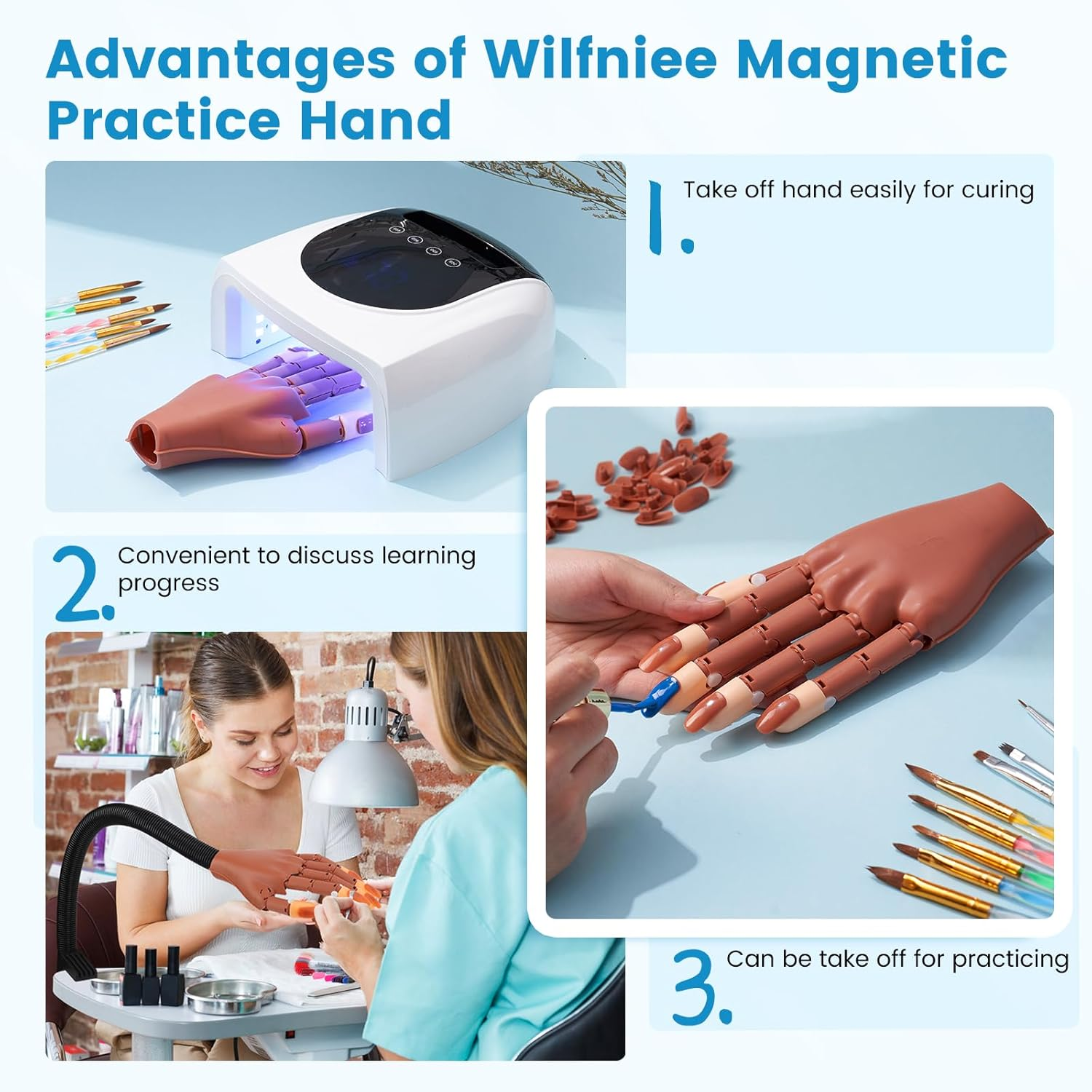 Magnetic Practice Hand for Acrylic Nails: Flexible Fake Nail Training Hand Practice - Manicure Hand Practice Kit for Beginners image number 4