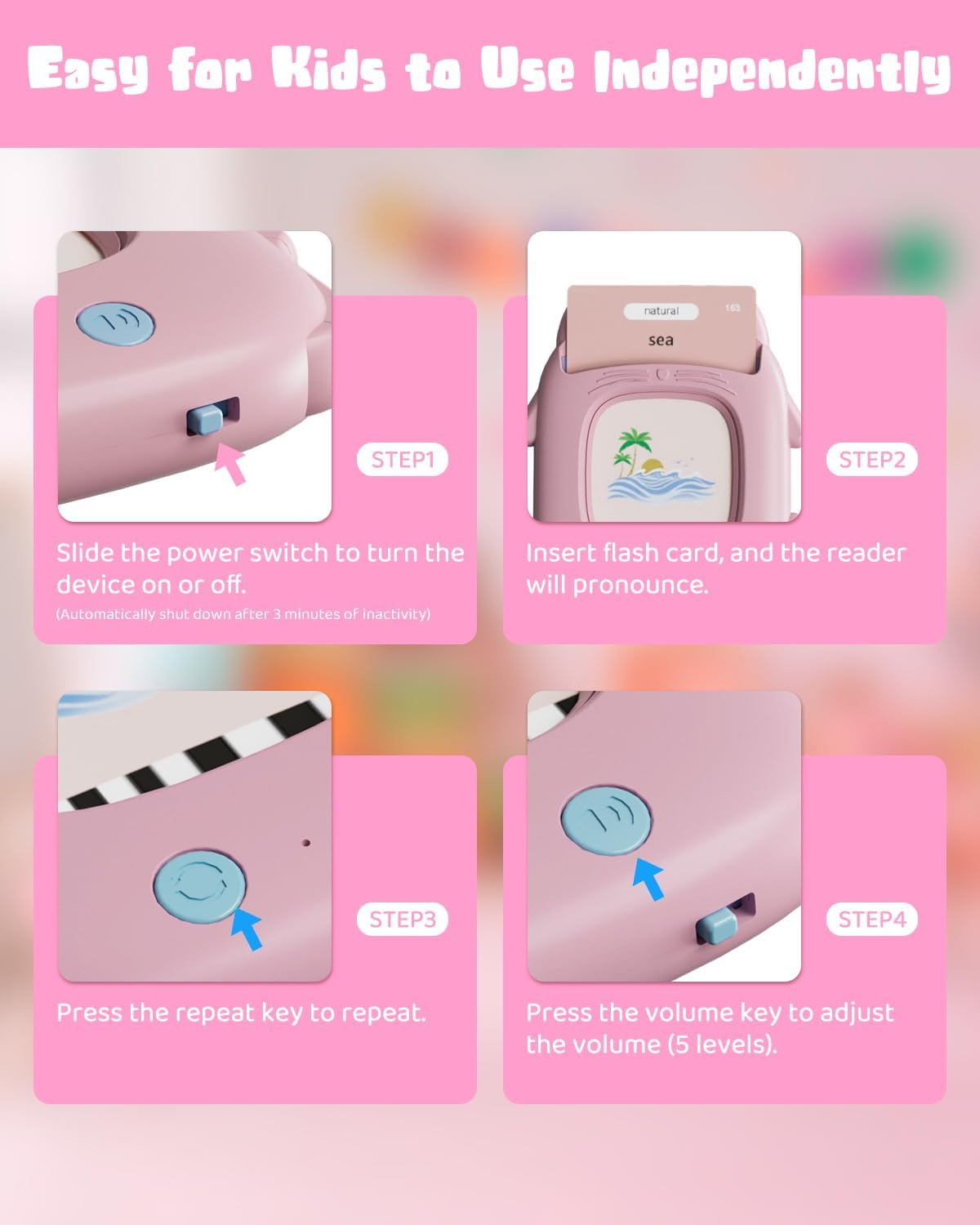 Micomlan Talking Flash Cards for Toddlers - 510 Sight Words Montessori Toys, Learning Educational Gifts, Autism Speech Therapy Toys for Age 2 3 4 5 Years Old Boys and Girls Birthday Gifts, Pink image number 2