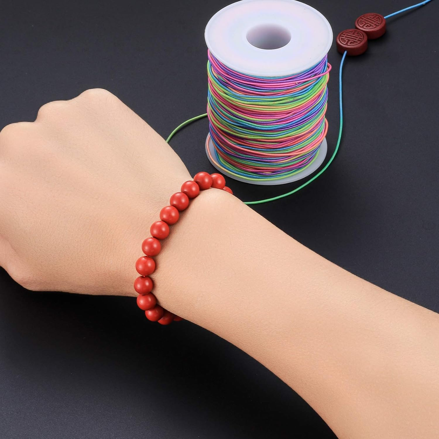 Elastic Cord, Beading Cords Threads, Rainbow Color Stretch String Cord, Fabric Crafting String for Bracelet, Jewelry, Necklace, Craft Making, Braided Hair Tie, Pony Beads Toys String Cord(1Mm, 100M) image number 3