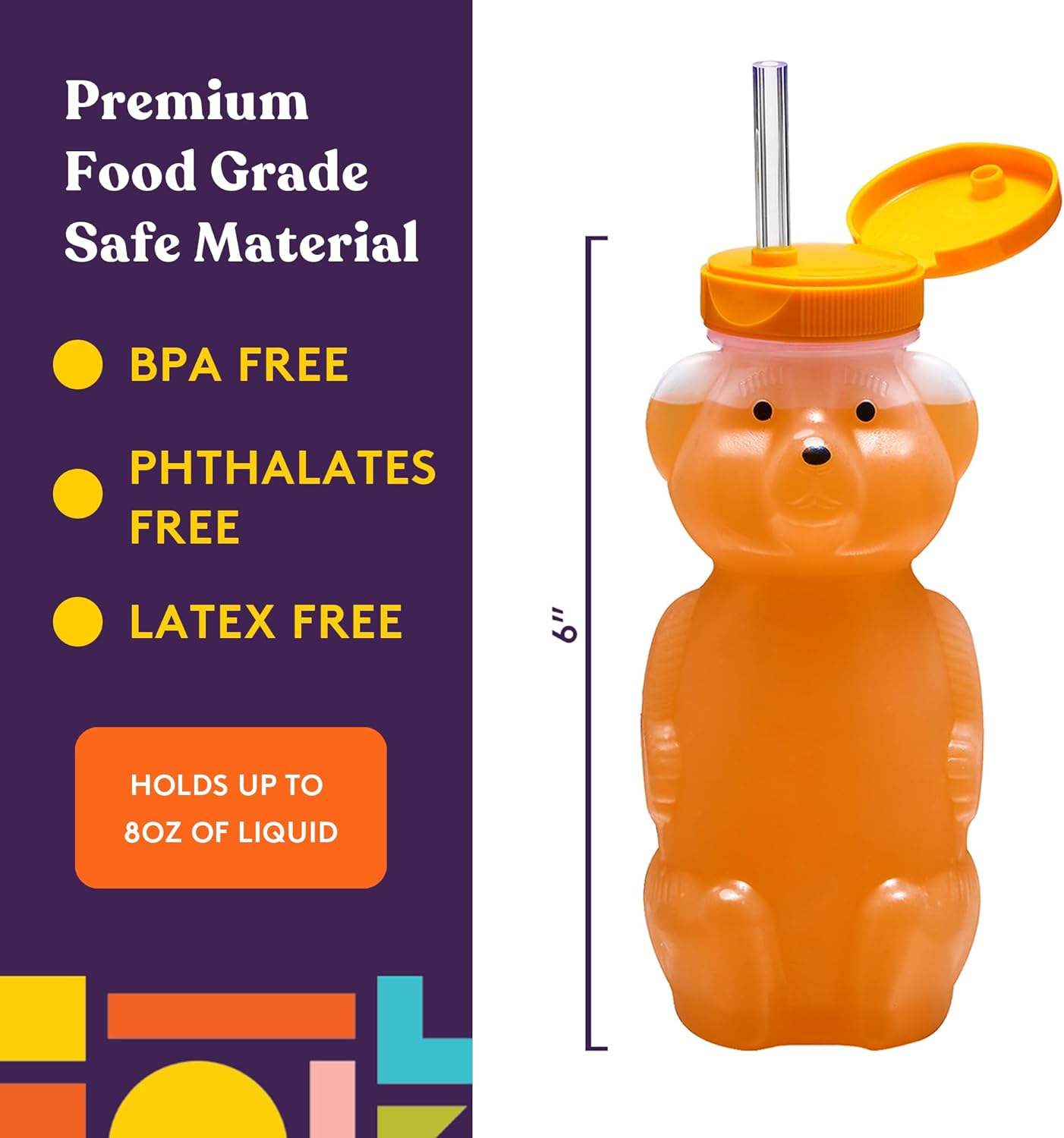 Special Supplies Honey Bear Straw Cup Long Straws, 3-Pack Squeezable Therapy and Special Needs Assistive Drink Container, Spill Proof and Leak Resistant Lid image number 1