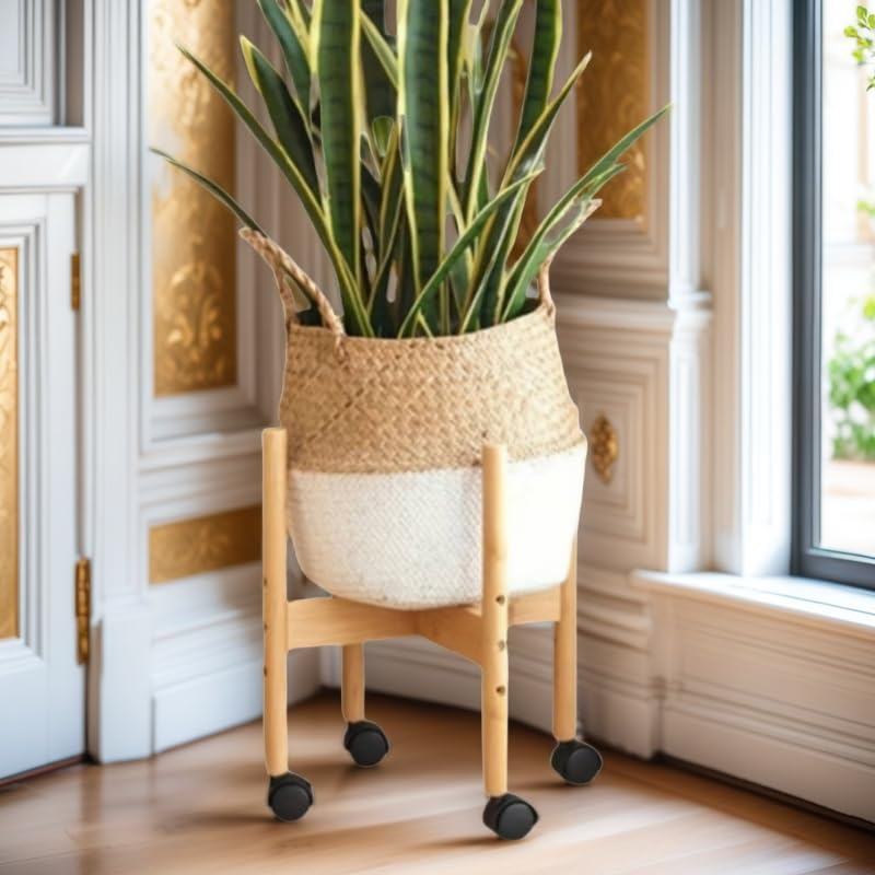 Plant Stand with Non-Slip and Fixable Universal Wheels, Easy Move and Smooth, Three Heights Adjustable, 33*30Cm image number 3