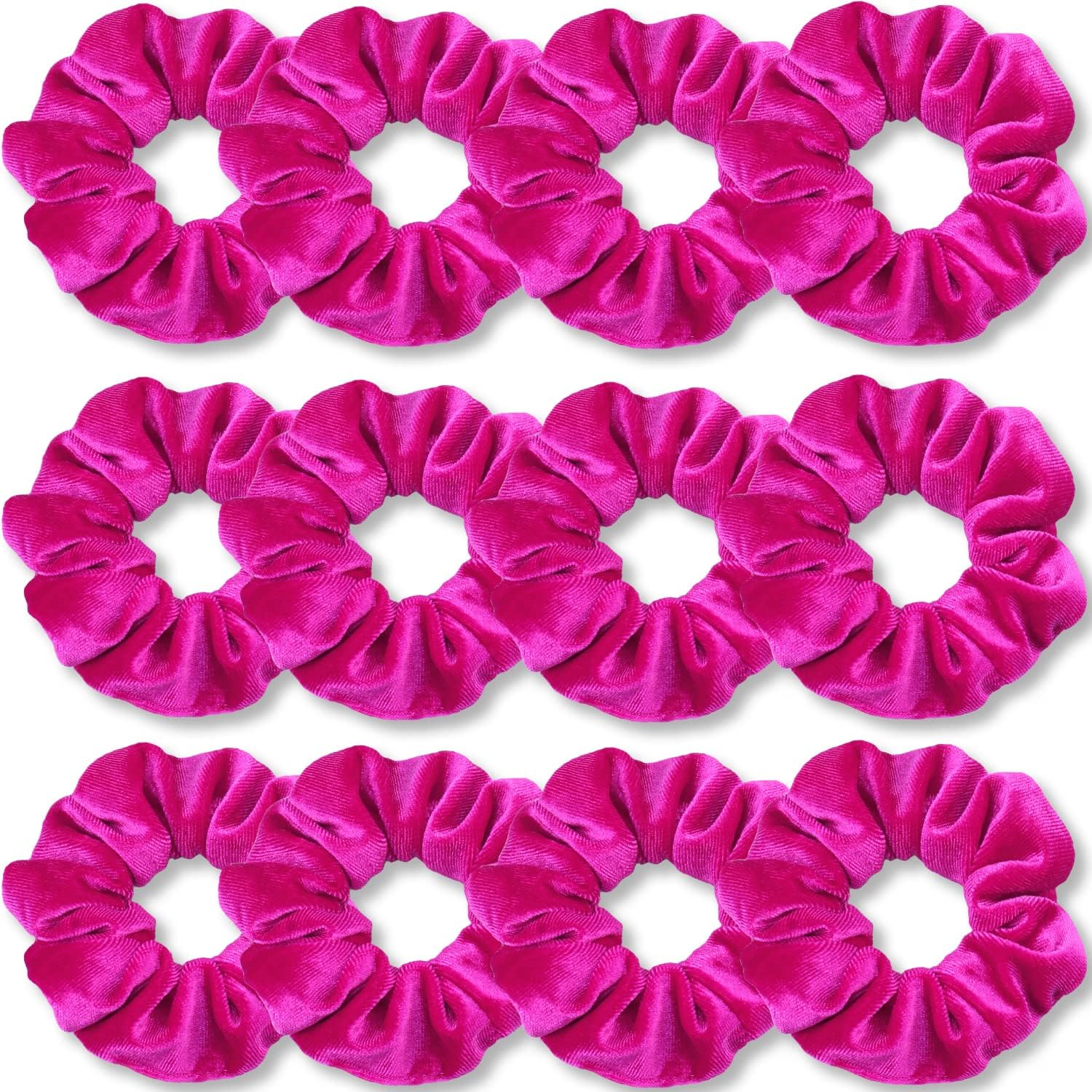 IVARYSS Hot Pink Scrunchies, Premium Velvet Soft Hair Scrunchy, Solid Colors Thick Elastic Bands, Hair Accessories for Women and Girls, 12 Pack