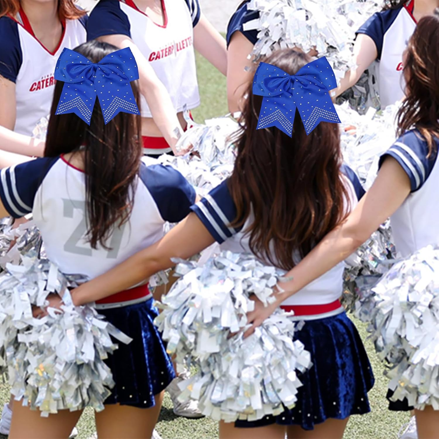 10PCS Glitter Large Cheer Hair Bows, 8Inch Large Jumbo Cheer Bow with Ponytail Holder for Teen Girls Softball Cheerleader (Random Color) image number 6