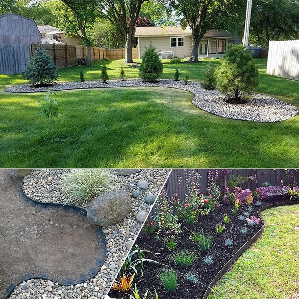 HOT Seal 2 Inch Tall Garden Landscape Edging Kit 20 FT, Bonus 20Pcs Spiral Spikes, Black Plastic Lawn Edging for Landscaping, Lawn, Yard, Flower Gardens Border - Black 20 Ft image number 3