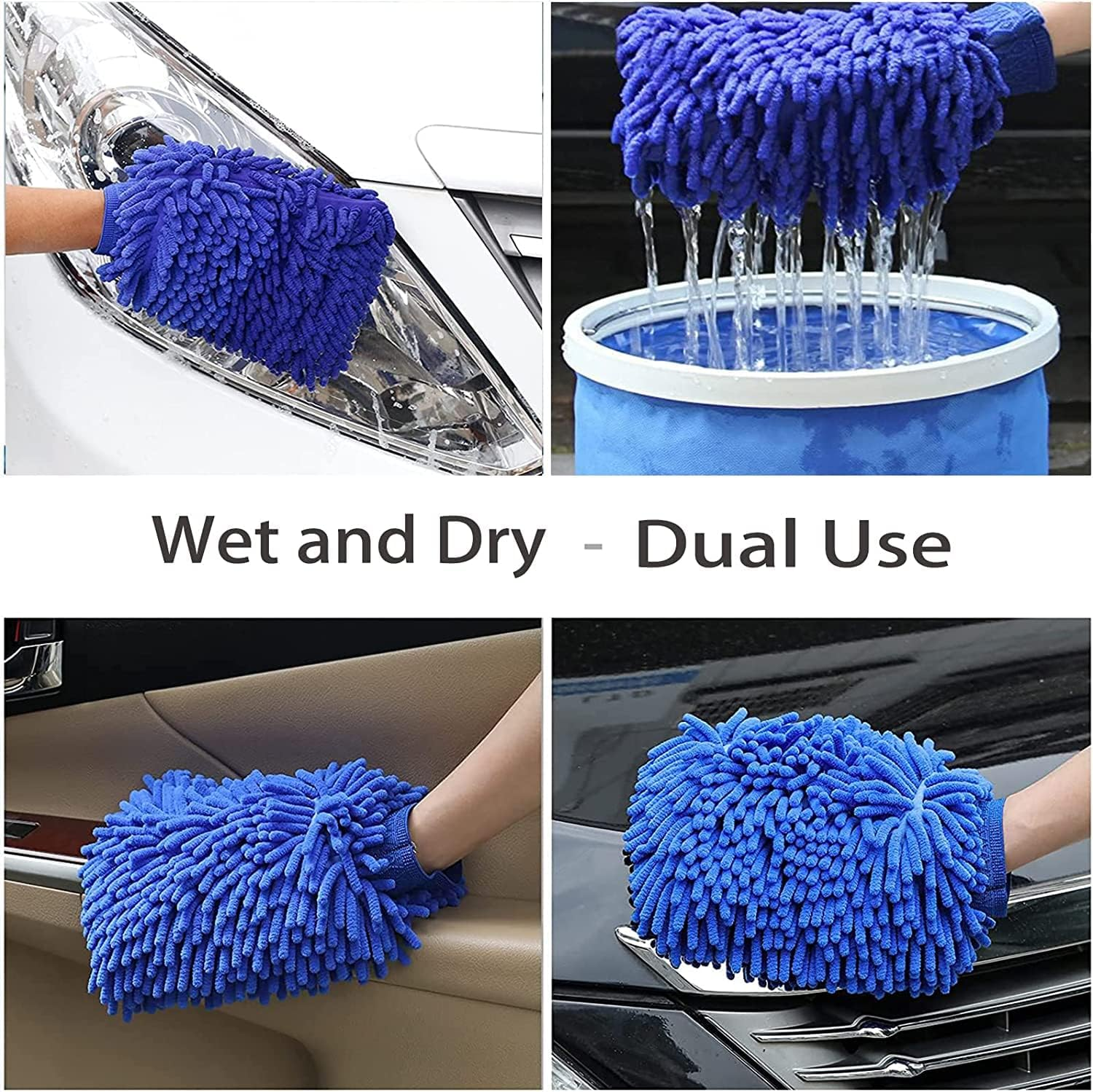 GPSTRJ Car Wash Mitt, 2-Pack Chenille Scratch-Free Microfiber Car Wash Mitt (9.4''X7.8''), Car Cleaning Glove, Drying Wash Mitt
