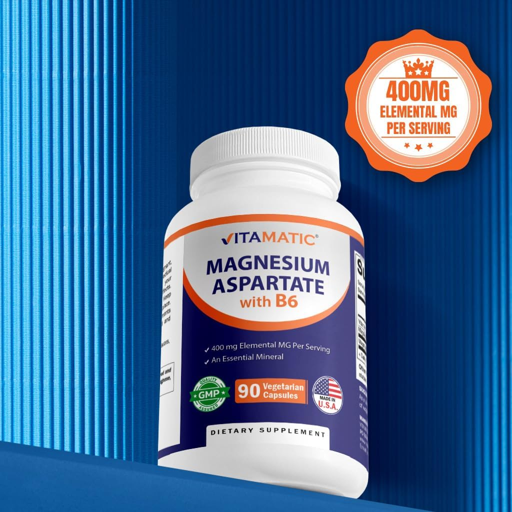 Vitamatic Magnesium Aspartate 400Mg per Serving - 90 Vegetarian Capsules - Added B6 for Maximum Absorption - Supports Muscle, Joint, and Heart Health* image number 3