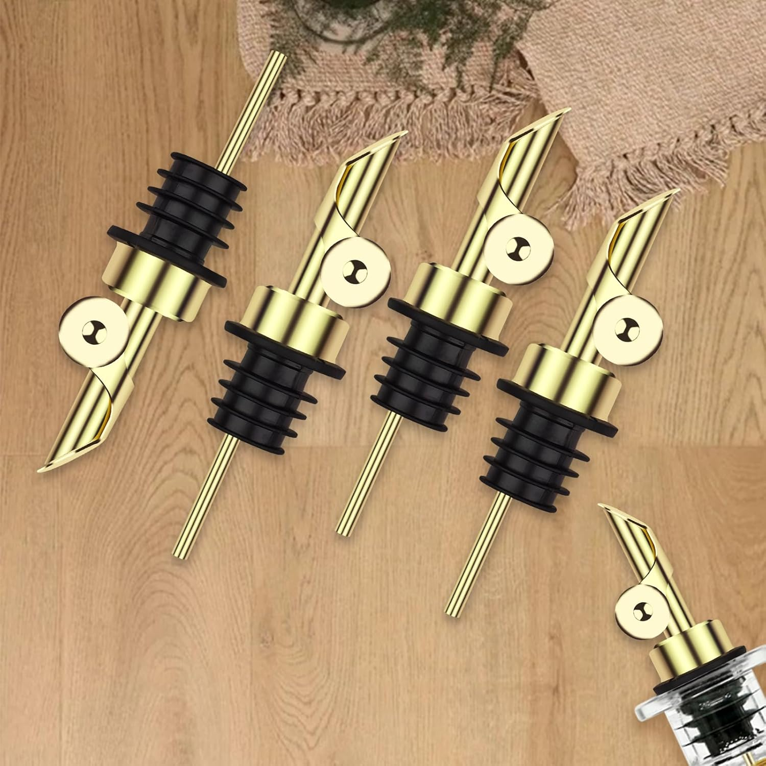 2 Pcs Olive Oil Dispenser Bottle Spout, Speed Liquor Pour Spout with Flip Top, Stainless Steel Auto Pour Spouts for Liquor Bottles, Oil Bottles, Vinegar, Syrup and Other Liquid Bottles Gold