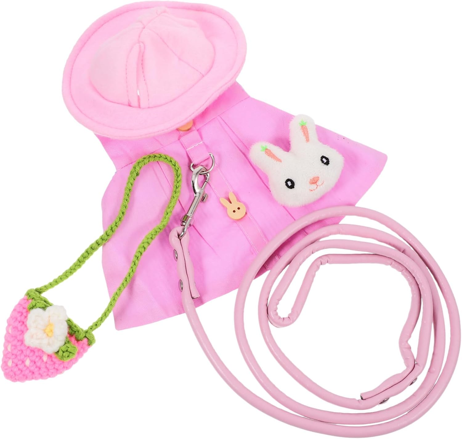 Toddmomy Pet Rabbit Bunny Dress Rabbit Costume with Leash Hat Mini Strawberry Bag Harness Leash Small Animals Accessory for Ferret Guinea Pigs Squirrel Hedgehog Pink image number 5