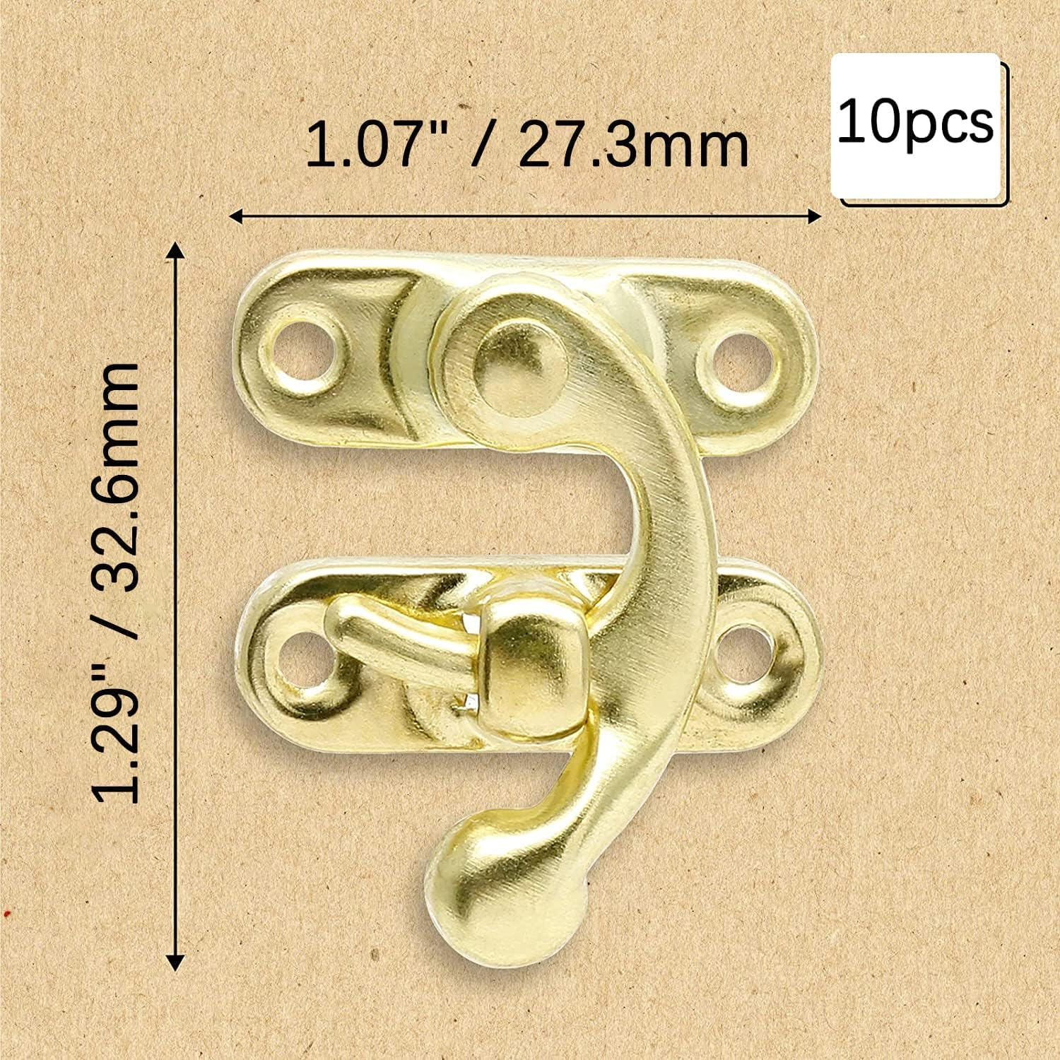 10 Pcs Antique Latch Hook, Antique Jewelry Box Latch, Antique Right Latch Hook with Screws for Wood Jewelry Box Toolbox Suitcase Case (Gold) image number 3