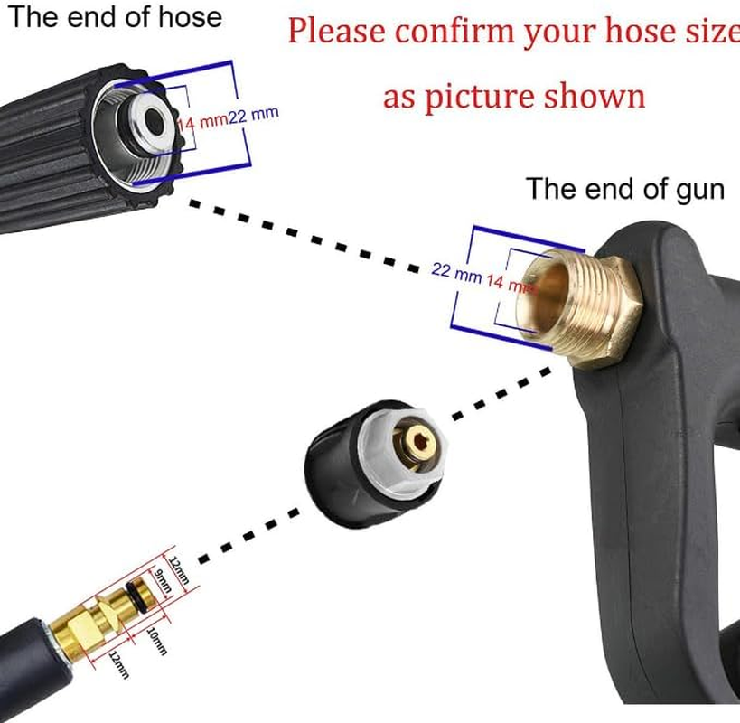 High Pressure Washer Short Gun, M22 14 Mm Car Wash Gun Spray Fitting Nozzle Tip 5 Pcs 4000 PSI, Quick Connect Cleaning Water Gun, Hot and Cold Water Replacement for Car Cleaning image number 6