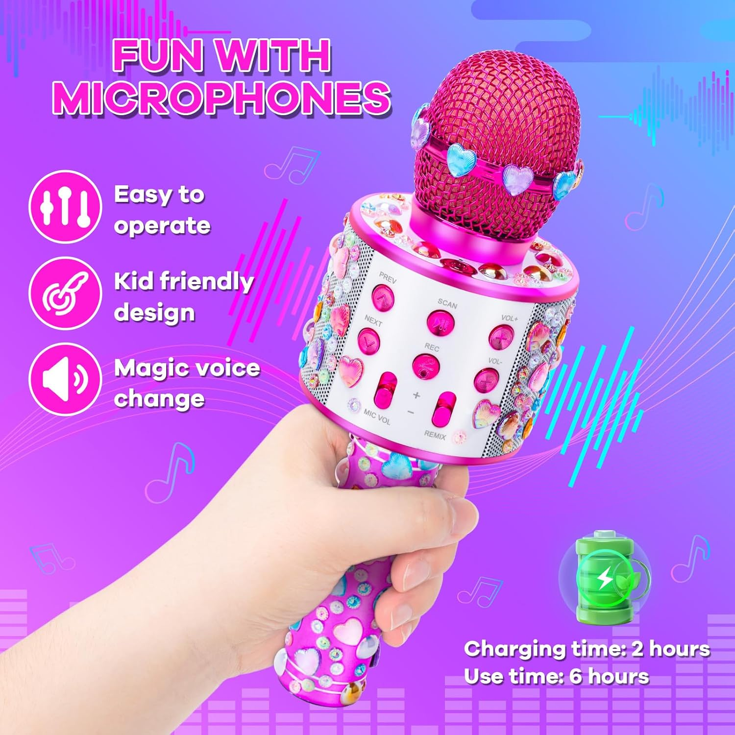 Girls Toys for 5-12 Year Old Girl Kids, Craft Kits for Kids Microphone Toys for 6-12 Year Old Toddler Boy Bluetooth Singing Microphone Birthday Present Age 6 7 8 9 10 Children Karaoke Pink MIC image number 4