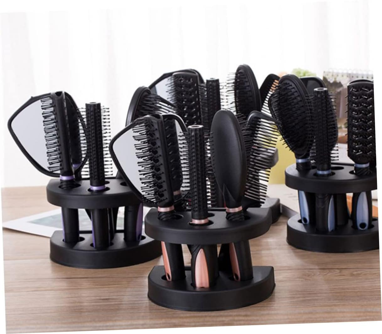 Anti-Static Hair Comb and Brush Set with Mirror 5Pcs Blue Hair Care Styling Tools for Home and Salon Use image number 3