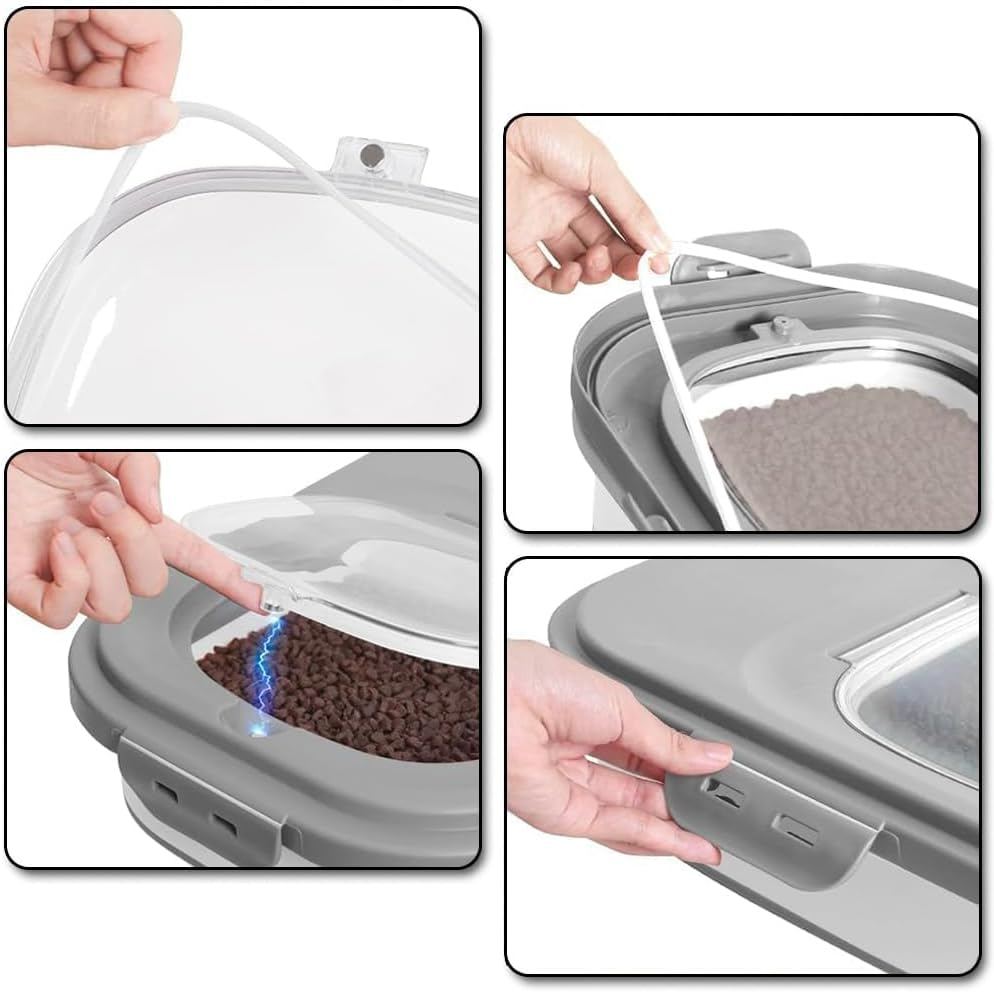 Pet Food Container, Collapsible and Moisture-Proof Dog Food Storage Container with Rolling Wheels, Scoop and Airtight Lid, Large Pet Food Storage for Dog, Cat, 42*28.5*32Ccm, Grey image number 1