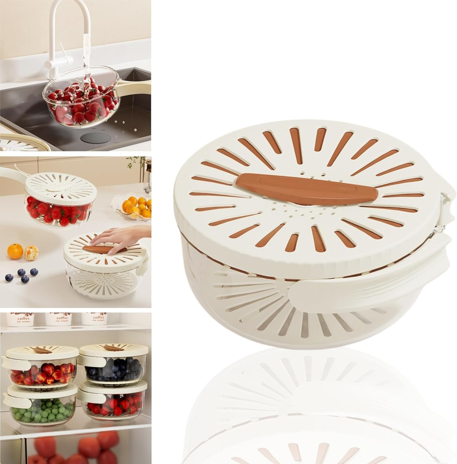 Foldable Colander with Lockable Lid, Multifunctional Strainer Bowl Food Drainer for Kitchen and Fridge, BPA Free Fruit and Vegetable Washing Bowl with Portable Handle for Easy Storage image number 1