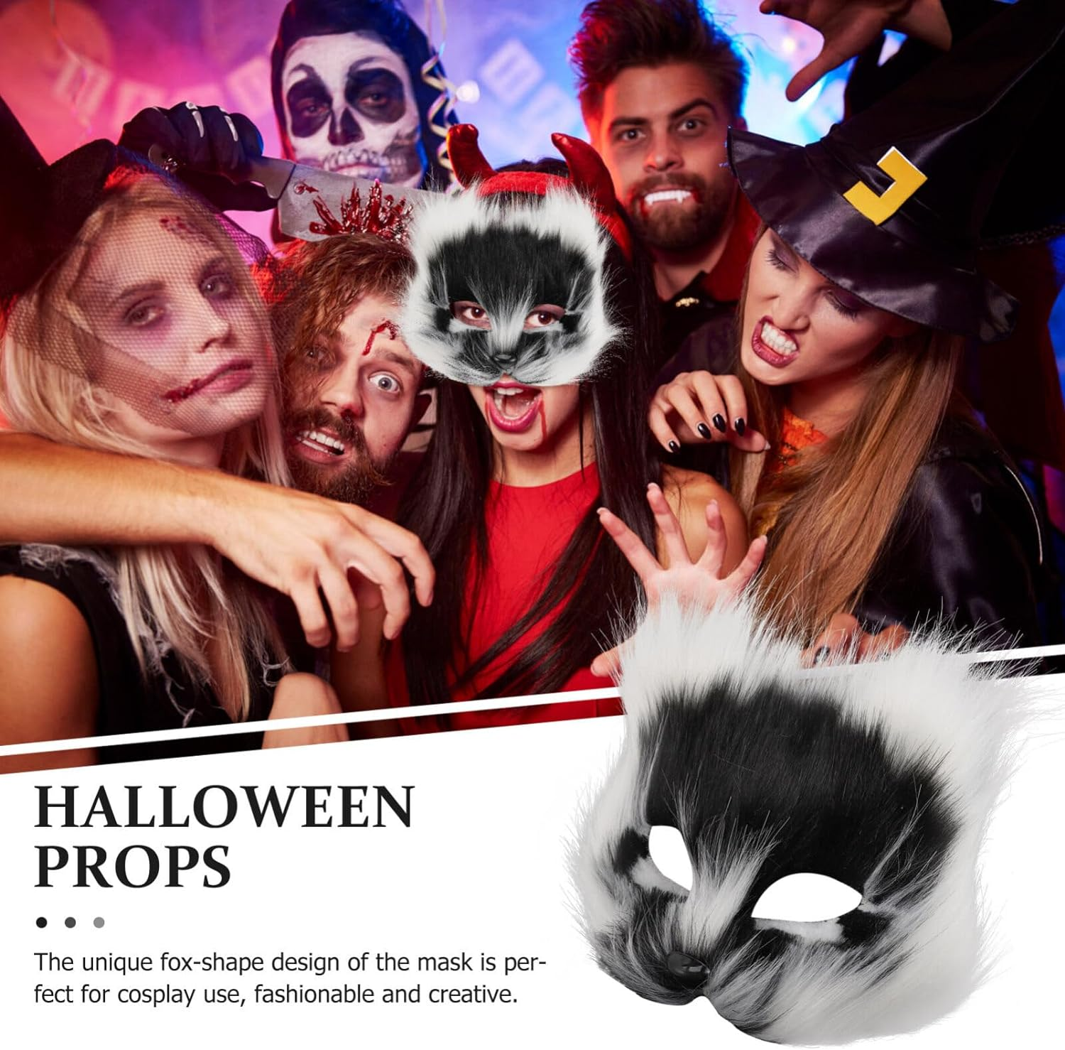 SAFIGLE 2025 Furry Fox Cat Mask Cat Mask Fox Mask Half Face Mask with Strap Realistic Stuff Animal Mask for Halloween Parties Festival Christmas image number 5