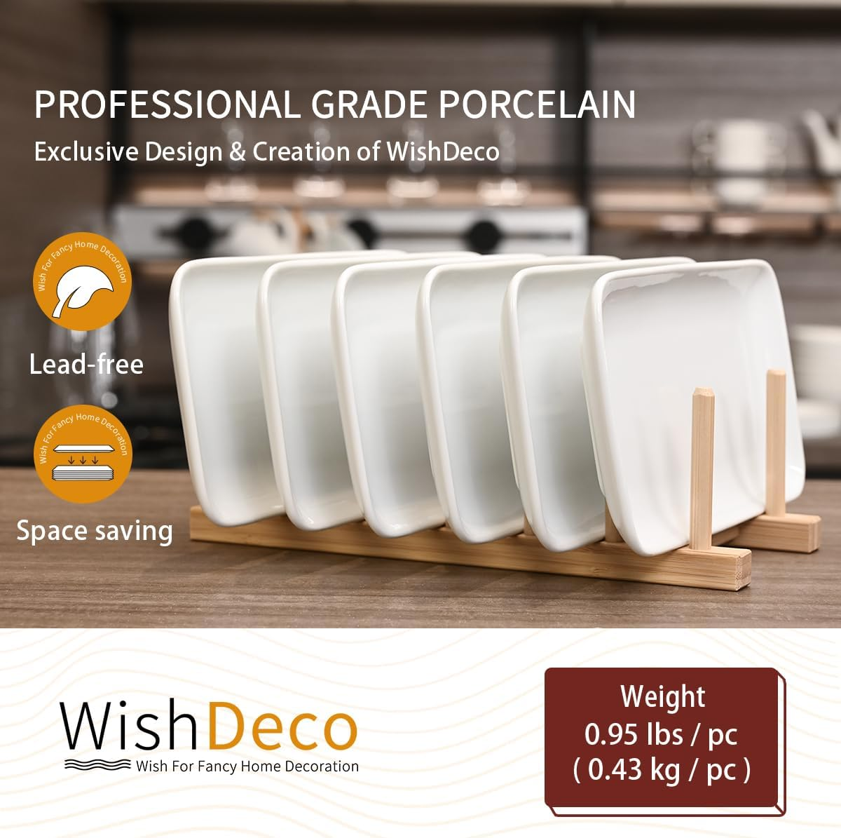 Ceramic Rectangle Plates Set of 6, White Serving Platters, 23.5 Cm Small Serving Plates, Porcelain Party Plates for Appetizer, Dessert, Salad, Sushi, Snack, Cake image number 4