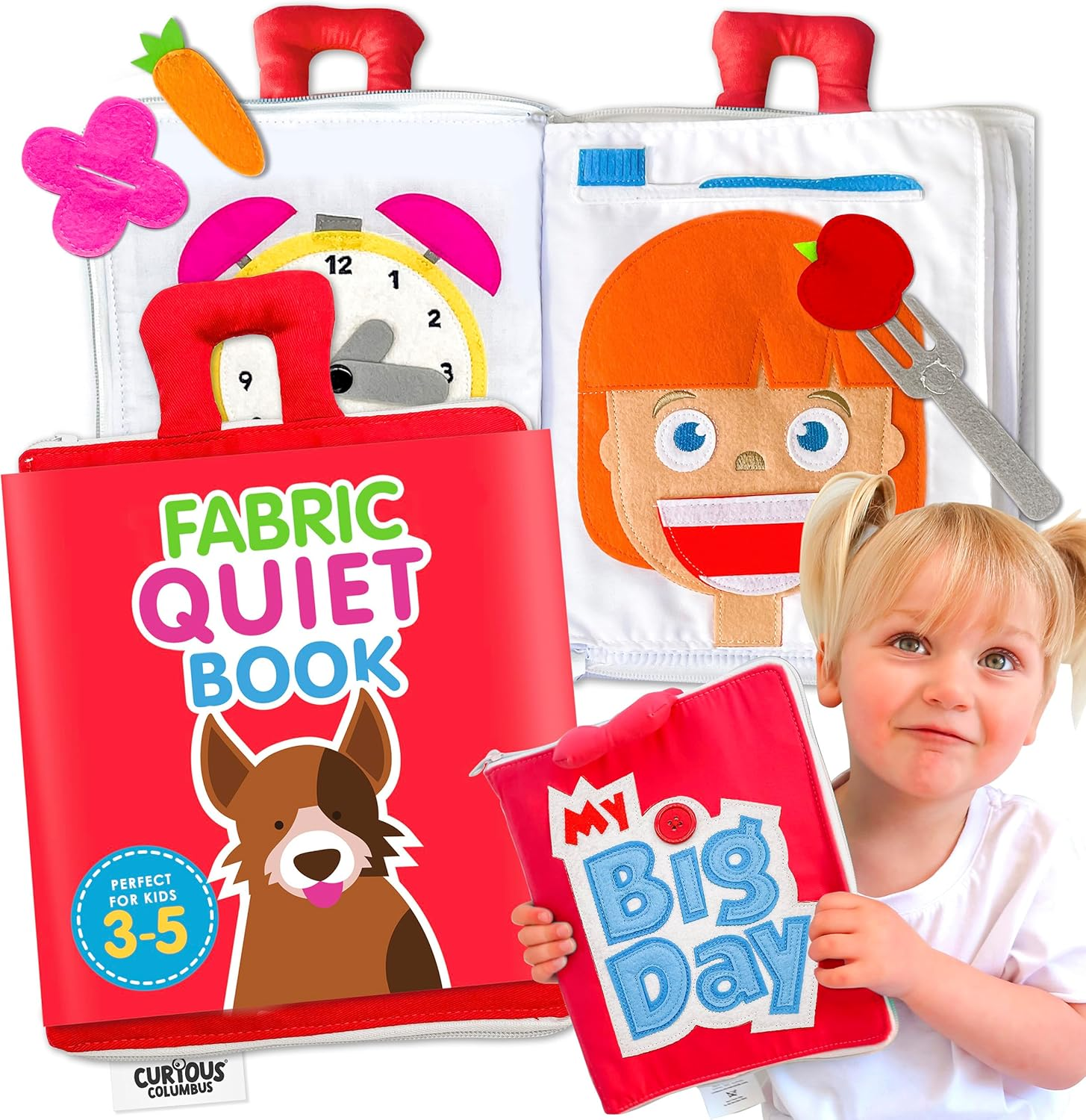 Curious Columbus Quiet Book. My Big Day Activity Busy Book &ndash; Montessori Toy for Toddlers, Educational Toy for Preschool and Early Learning, Toddler Airplane Travel Essentials. (Red) image number 6