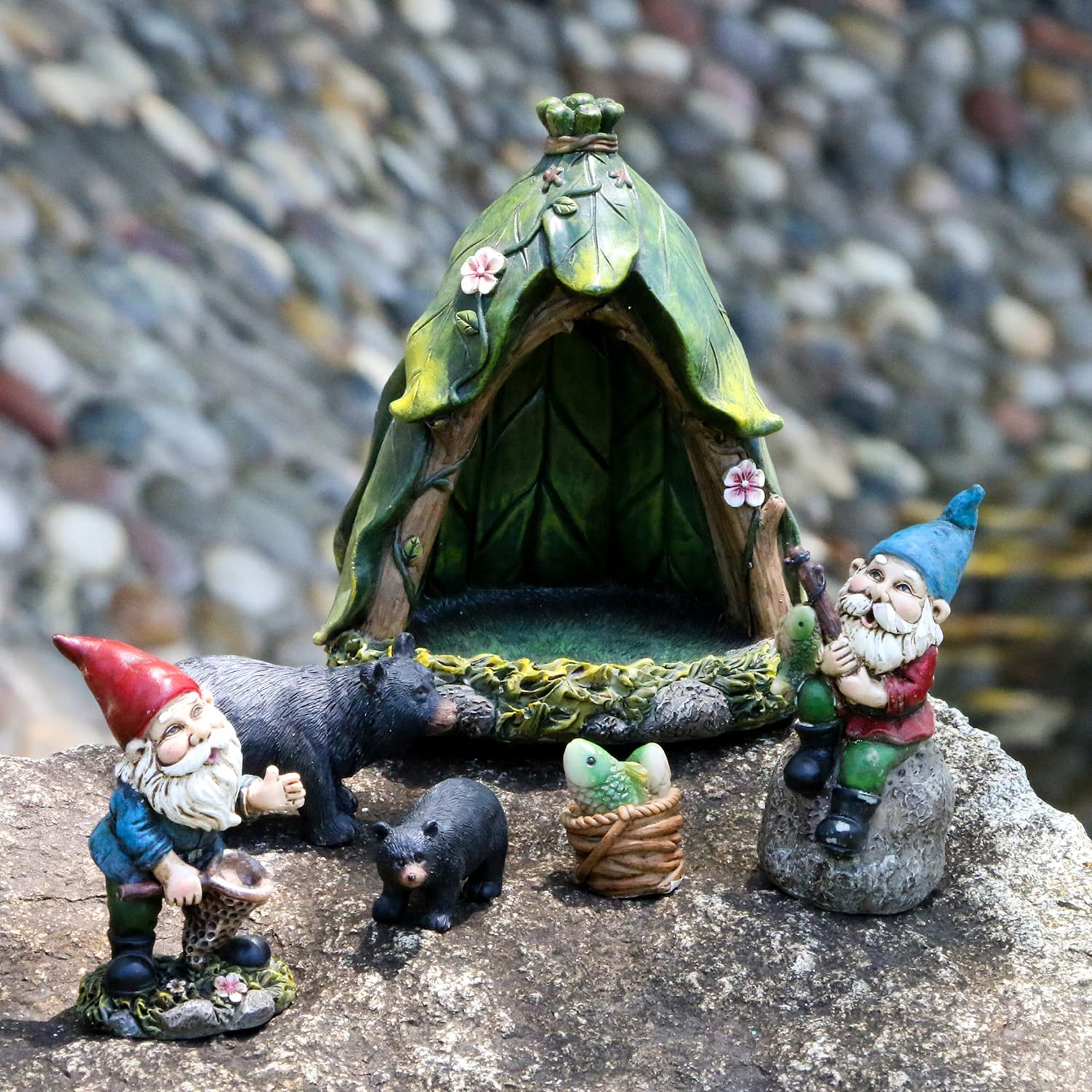 Bangbangda Outdoor Miniature Gnome Garden Kit- Fairy Houses Village Accessories Set Fishing Gnome Figurines Statue Patio Cake Topper Decor for Boy Girl Mother Girlfriend Birthday Gifts image number 2