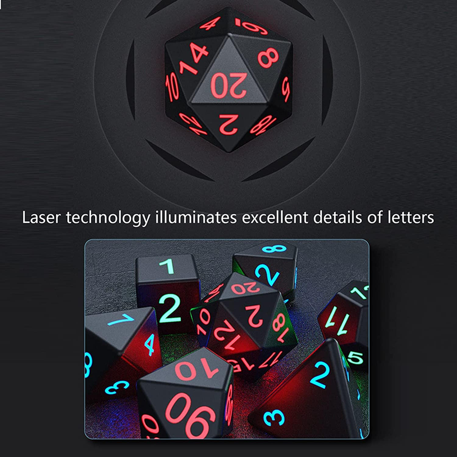 DND Rechargeable LED Light up Dice Set with Charging Box - 7 PCS Electronic Polyhedral Dice for Dungeons and Dragons, Tabletop Games, D&D, MTG, Pathfinder, RPG - Glowing image number 1