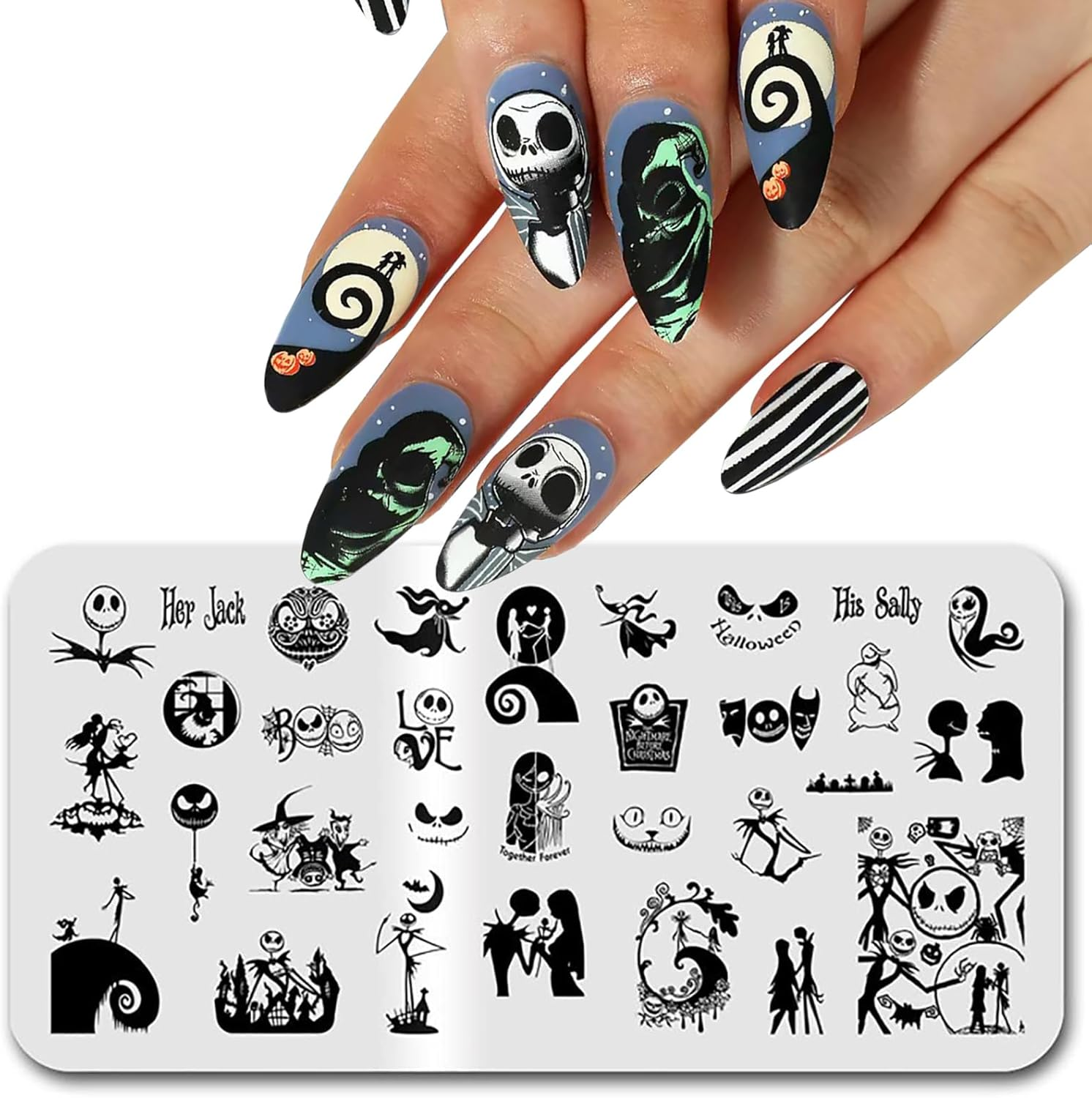 Halloween Nail Stamping Plate Spooky Holiday Nails Stamping Kit Skull Ghost Theme Nail Art Design Plate for Women Girls DIY Home Salon Use image number 1